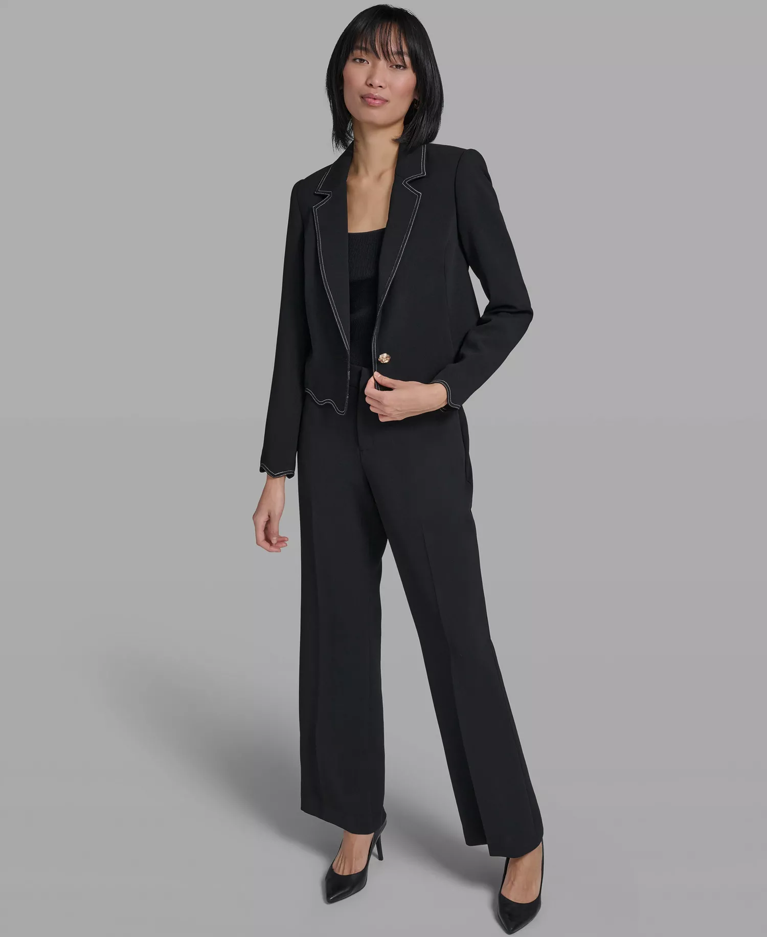 Women's Collared Long-Sleeve Jacket - Black - 0
