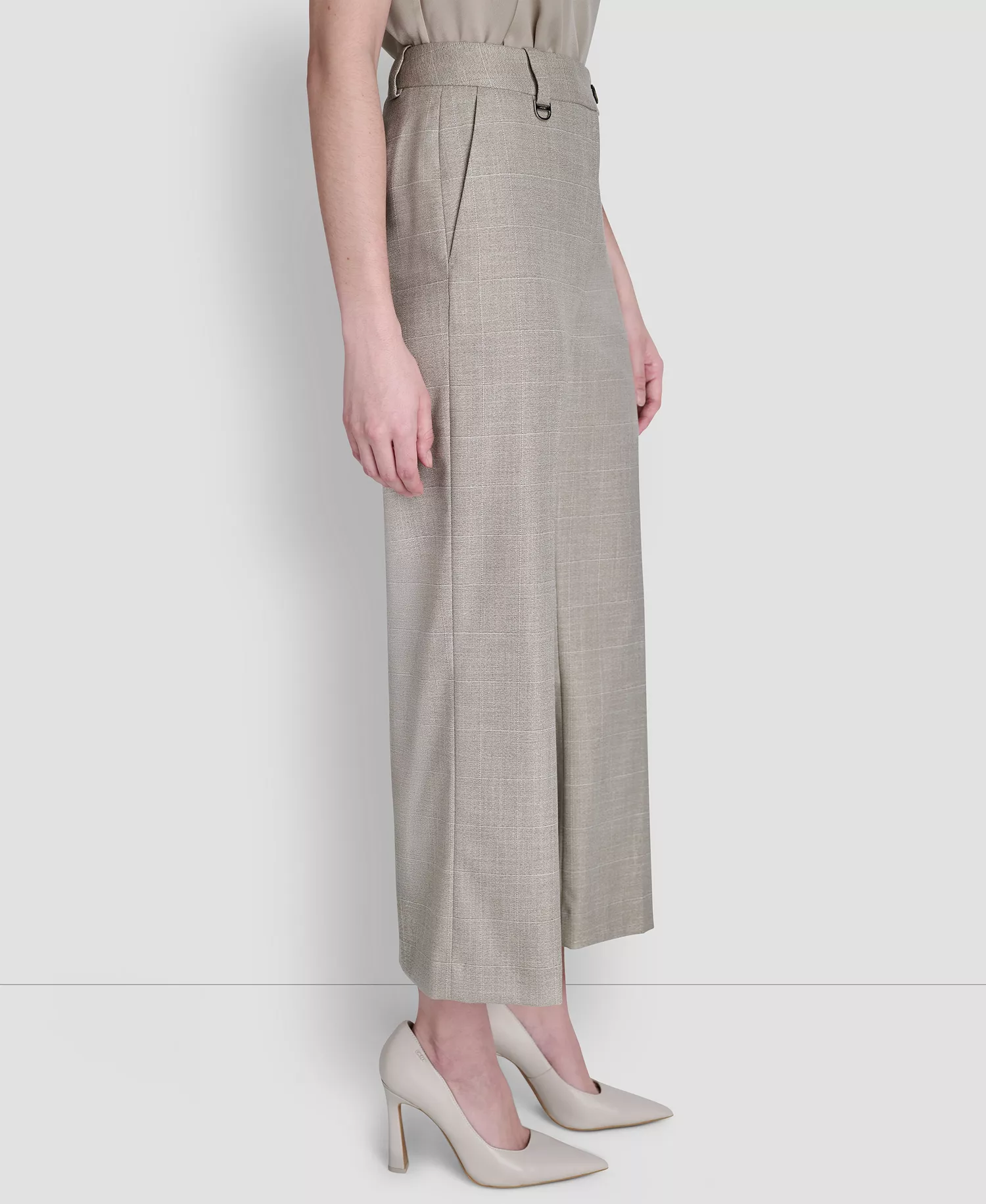 Women's Windowpane Mid-Rise Cropped Pants - Pebble / White Combo - 10