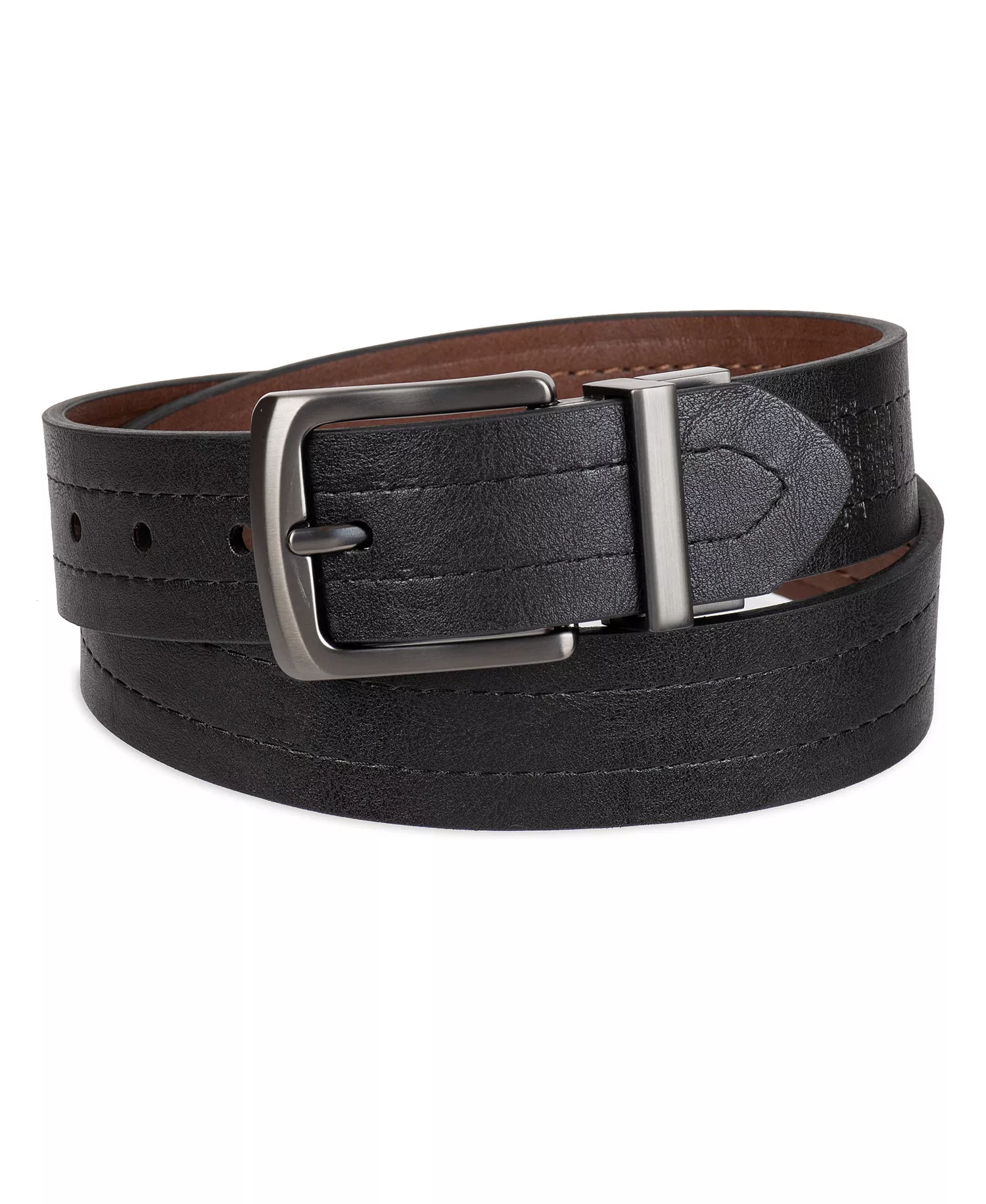 Men's Reversible Casual Embossed Strap Belt - Brown/Black - L (38-40)