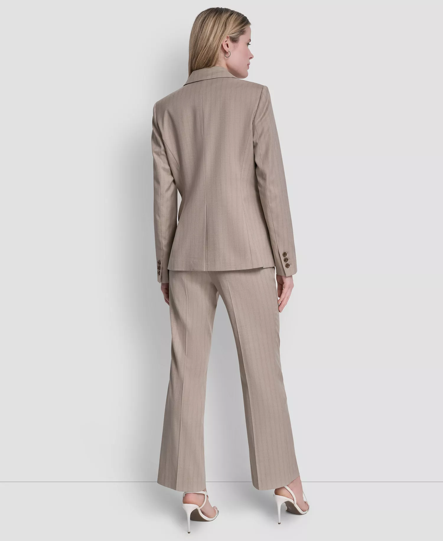 Women's Vertical Pinstripe Blazer Jacket - Pebble/Taupe Stripe - 0