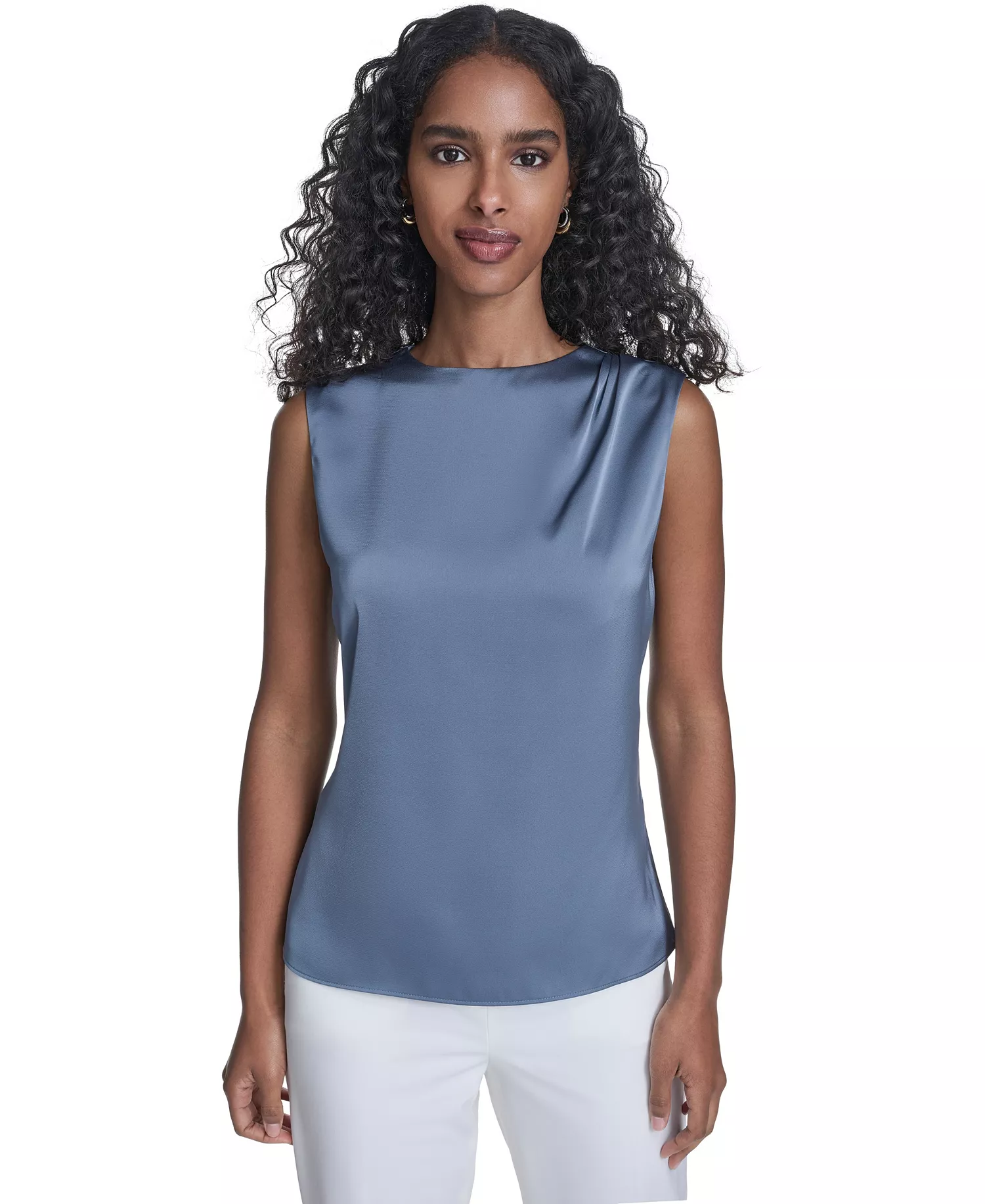 Women's Solid Sleeveless Crewneck Top - Flint - L