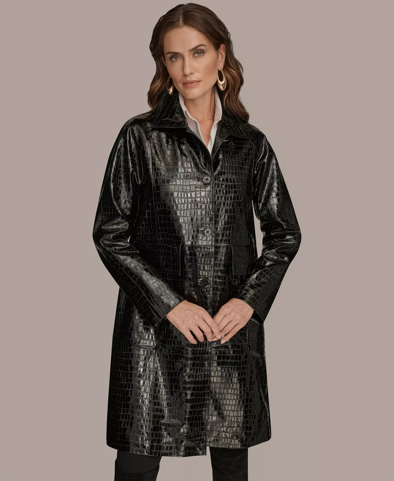 Women's Balmacaan Coat - Black Croc - M