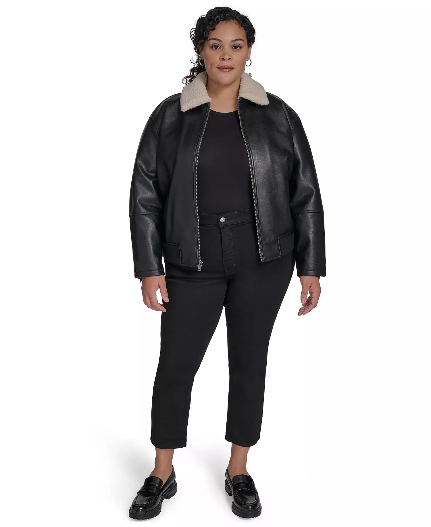 Plus Size Long Sleeves Bomber Jacket - Black - 1X