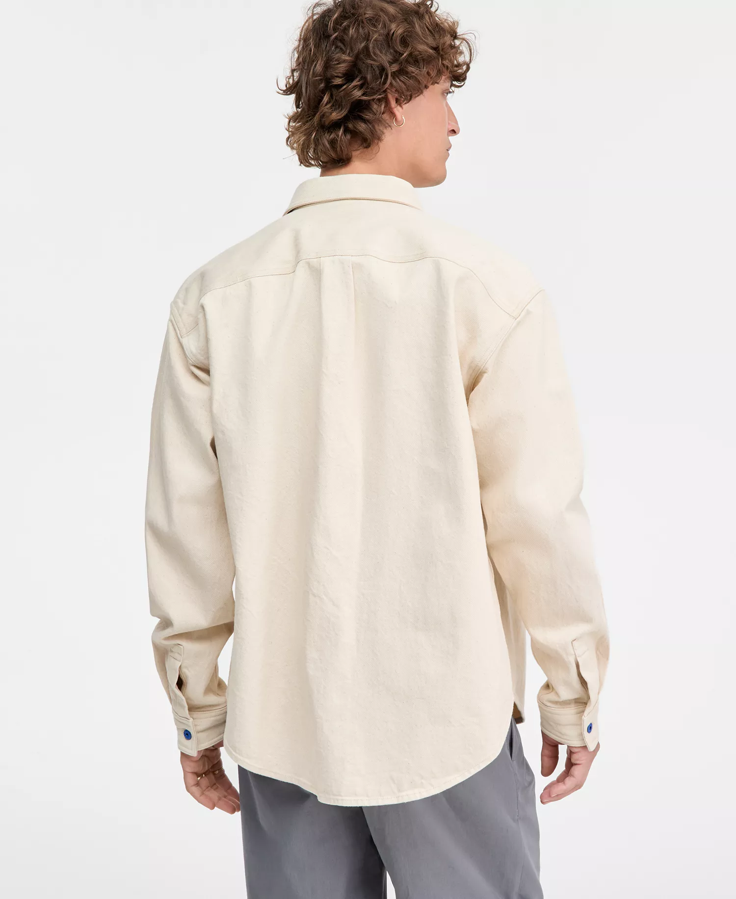 Men's Cotton Ebino Button-Front Shirt Jacket - LT BGE - 2XL