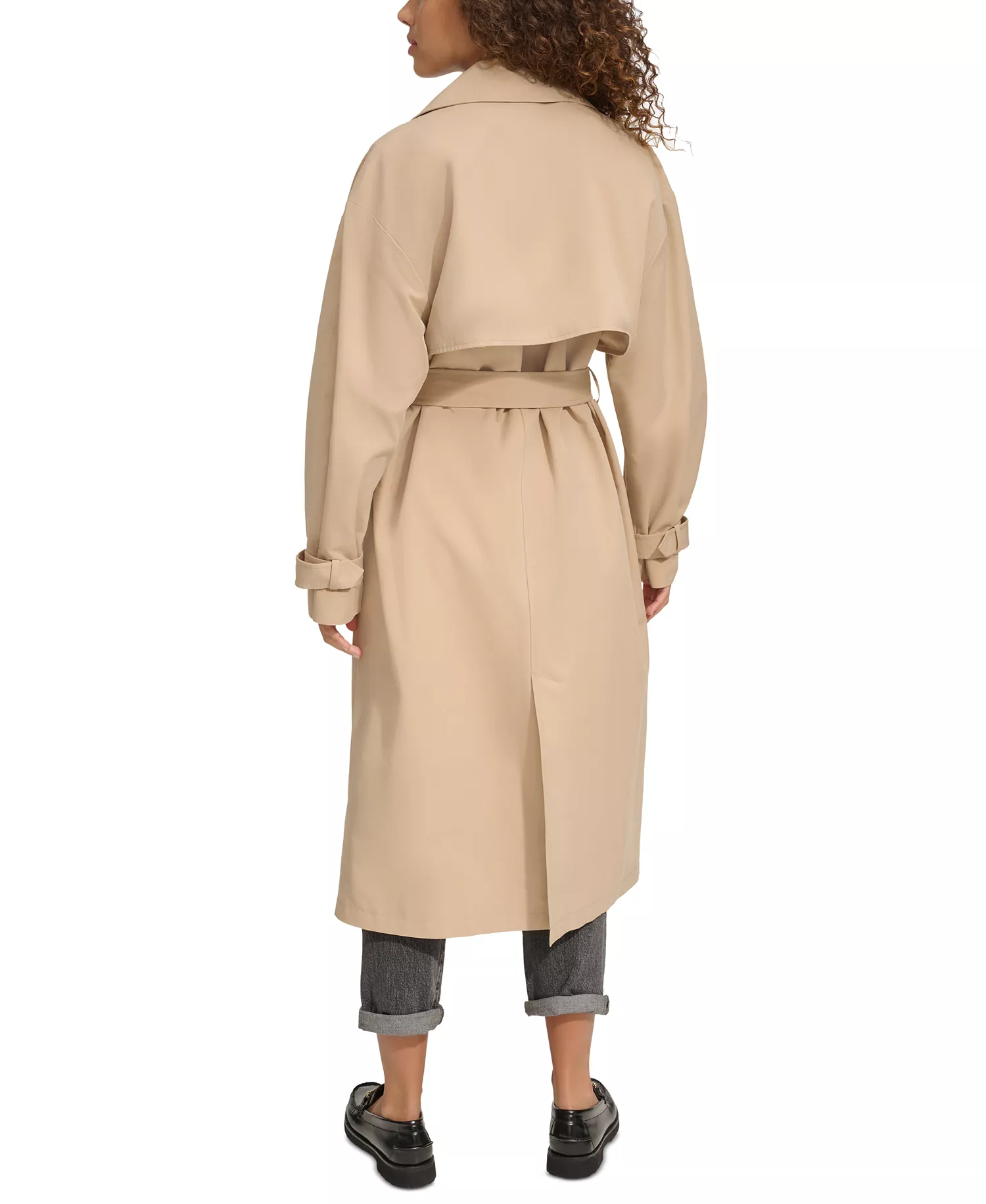 Women's Classic Relaxed Fit Belted Trench Coat - Khaki - L