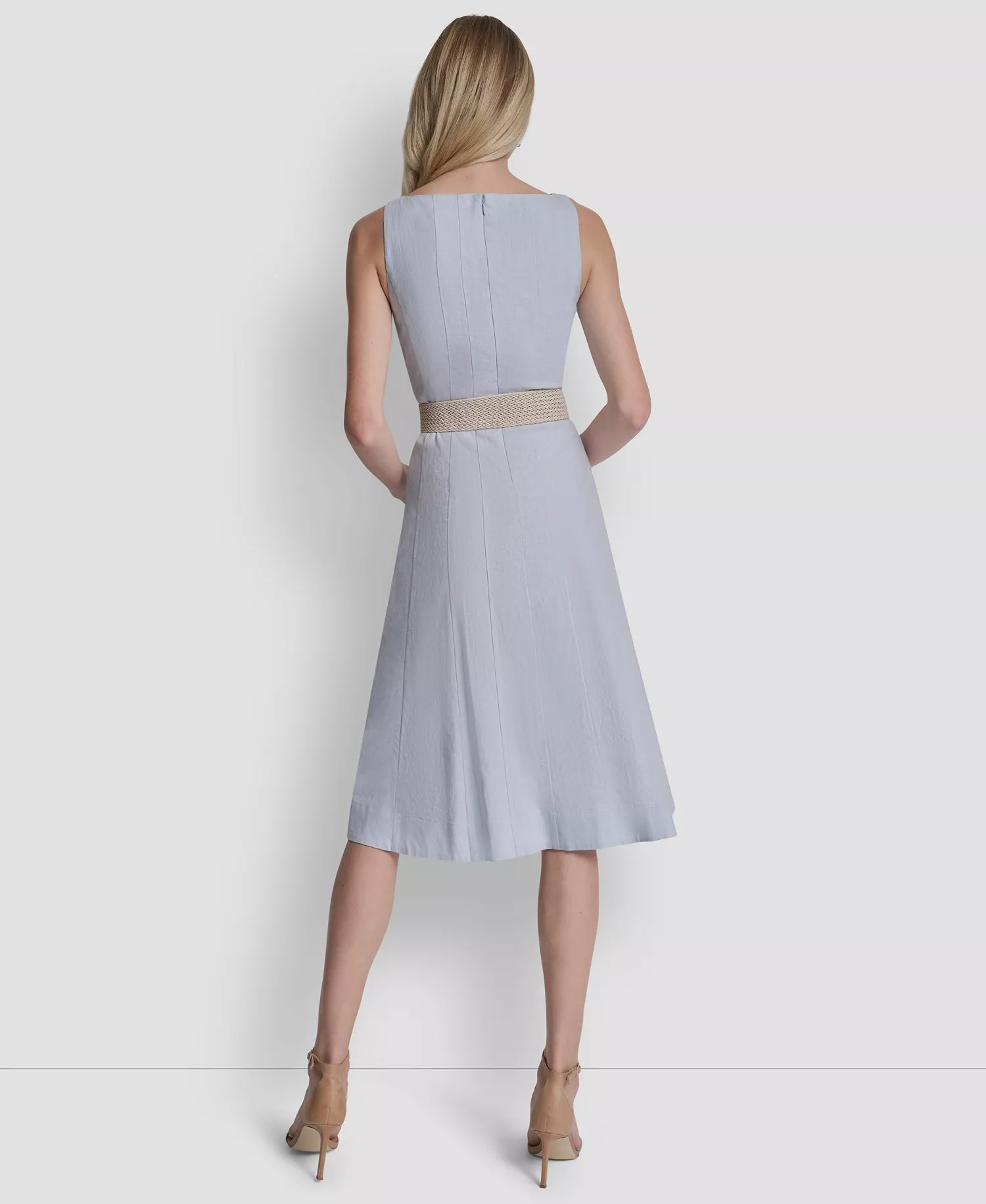 Women's Belted Fit And Flare Boat Neck Midi Dress - Skyway Blue - 10