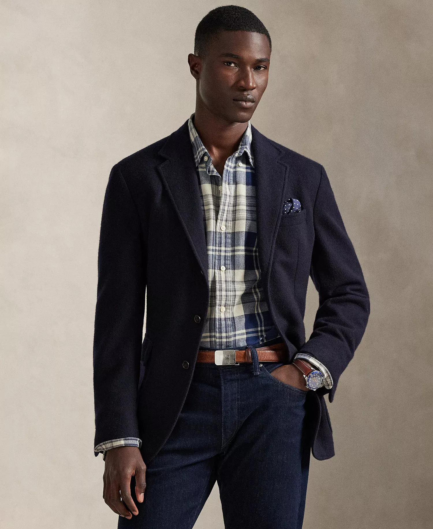 Men's Long-Sleeve Oxford Shirt - 7049 Off White Navy Multi - 2XL