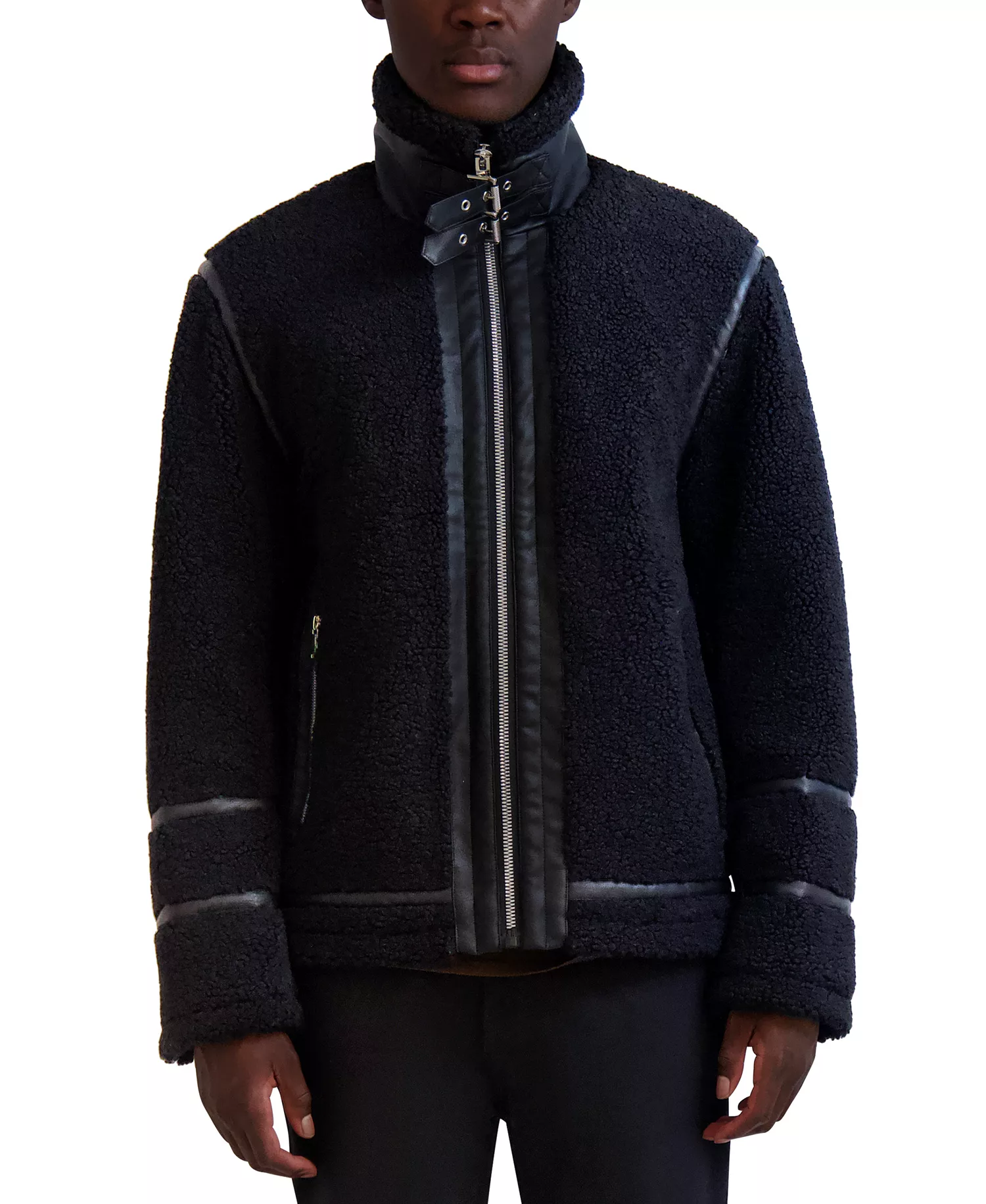 Paris Men's Fleece Faux-Leather Trim Jacket - Black - L