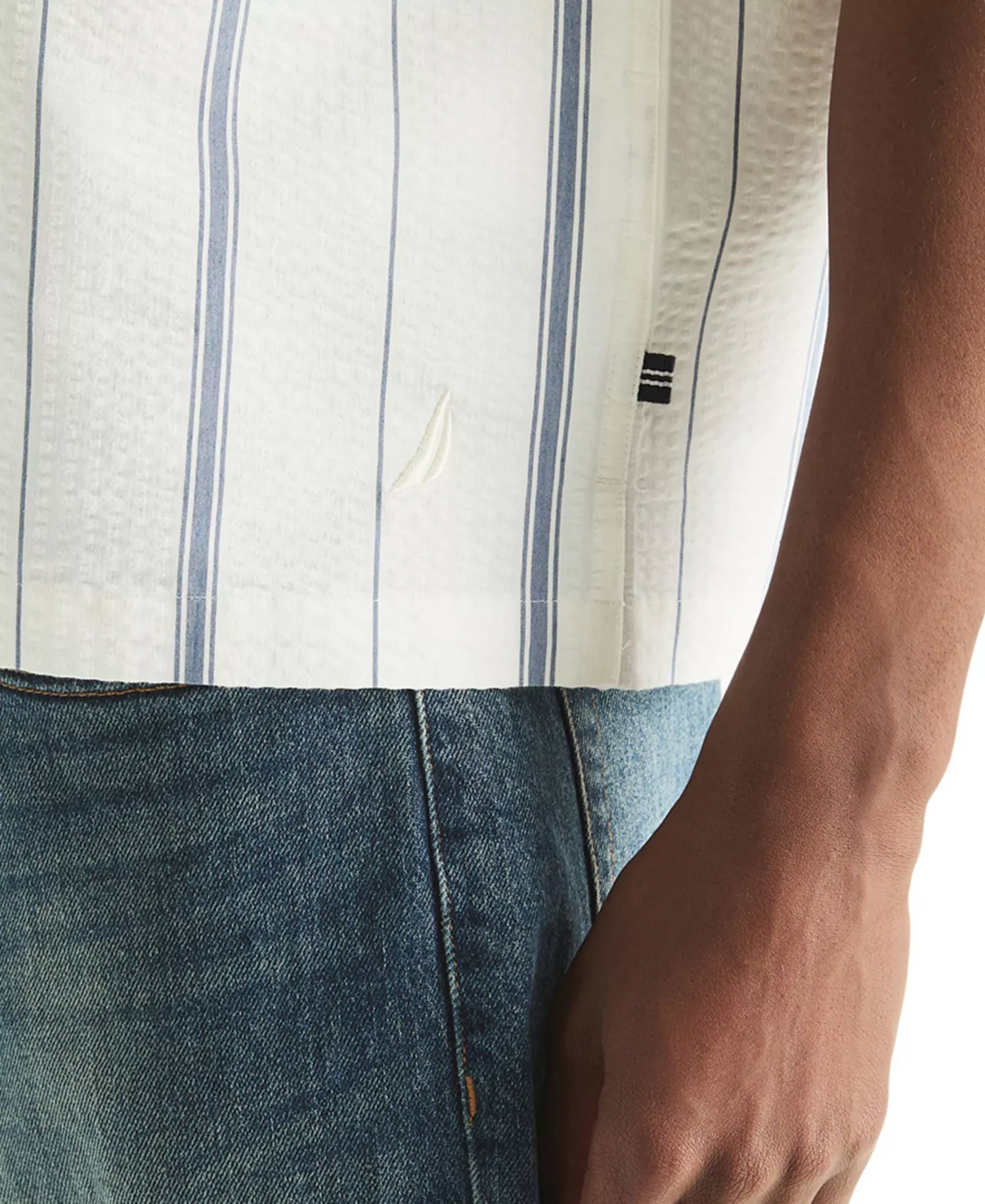 Men's Short-Sleeve Stripe Collared Shirt - White - L