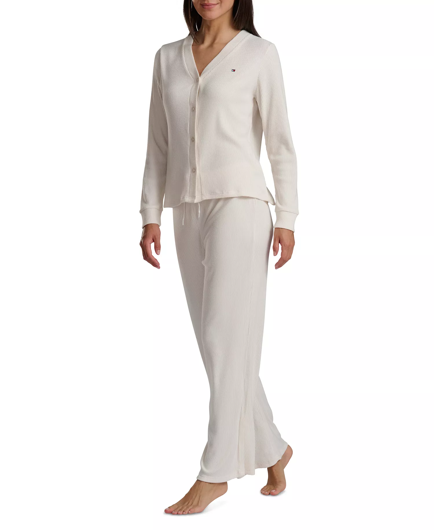 Women's 2-Piece Long Sleeve Cardigan and Pants Set - Egret - XL