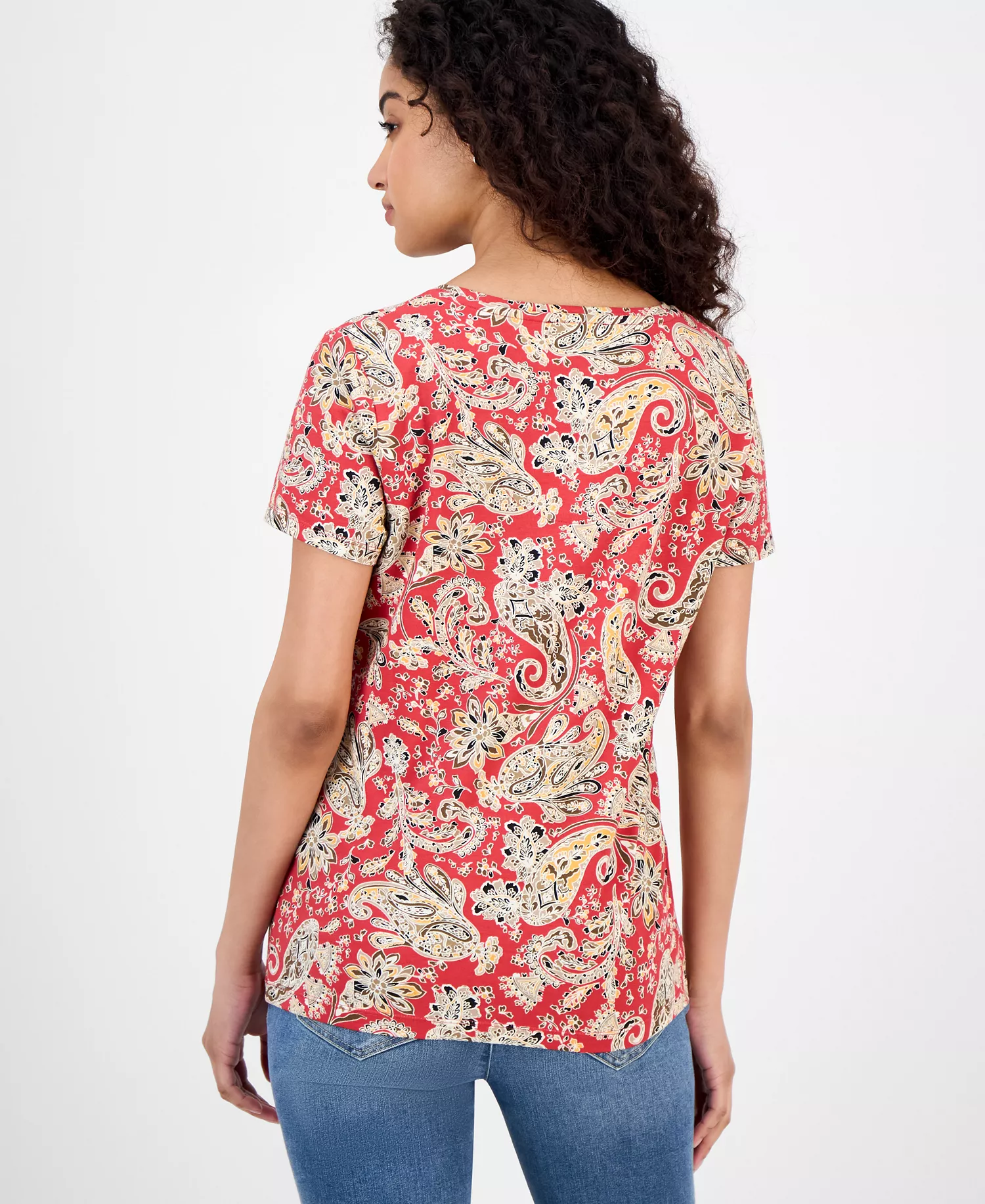 Nautica Women's Paisley-Print V-Neck T-Shirt - Samba Multi - XS