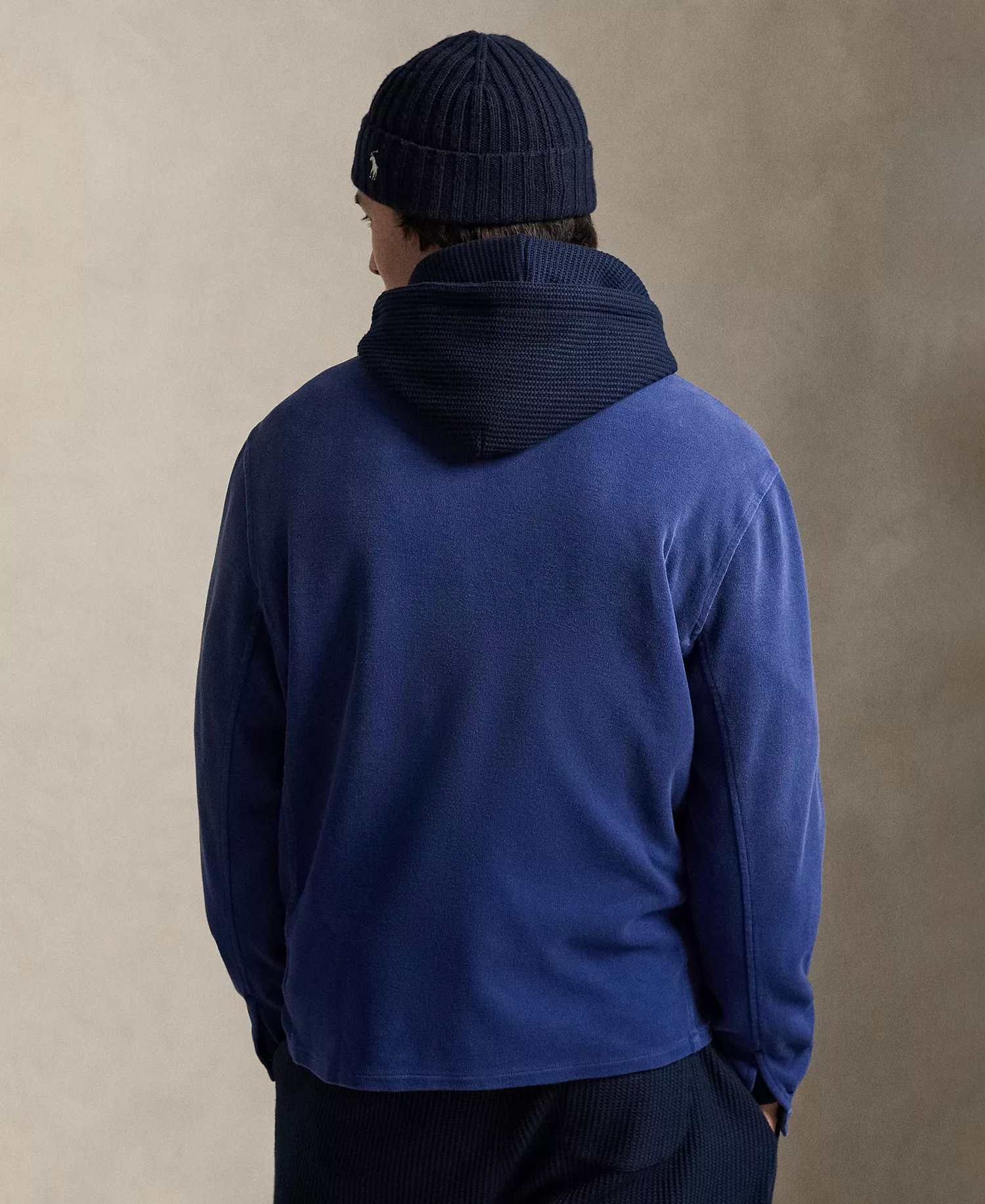 Men's Straight Collar Long-Sleeve Overshirt - Dark Navy - 2XL