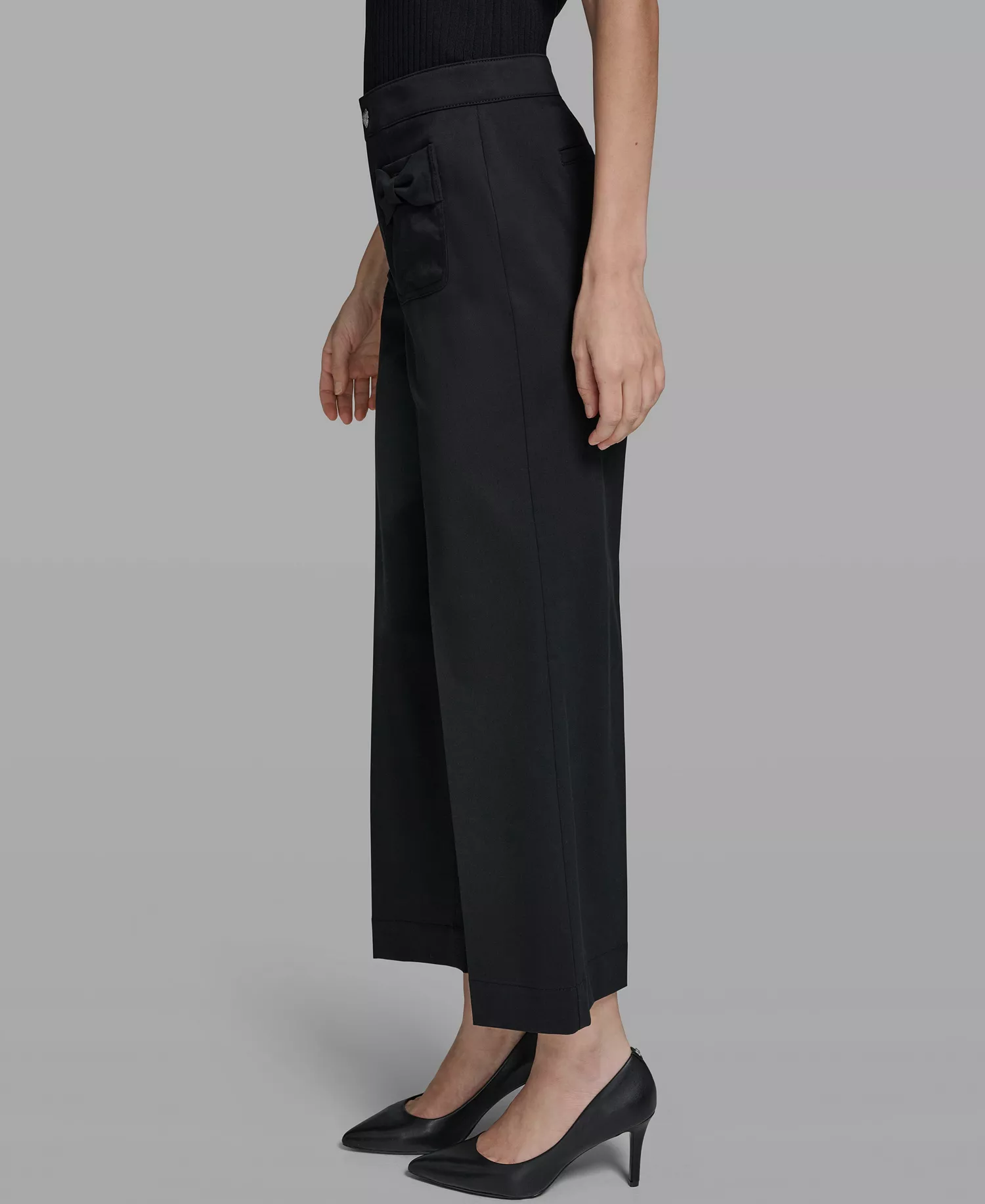 Women's Mid-Rise Straight Bow Pocket Pants - Black - 0