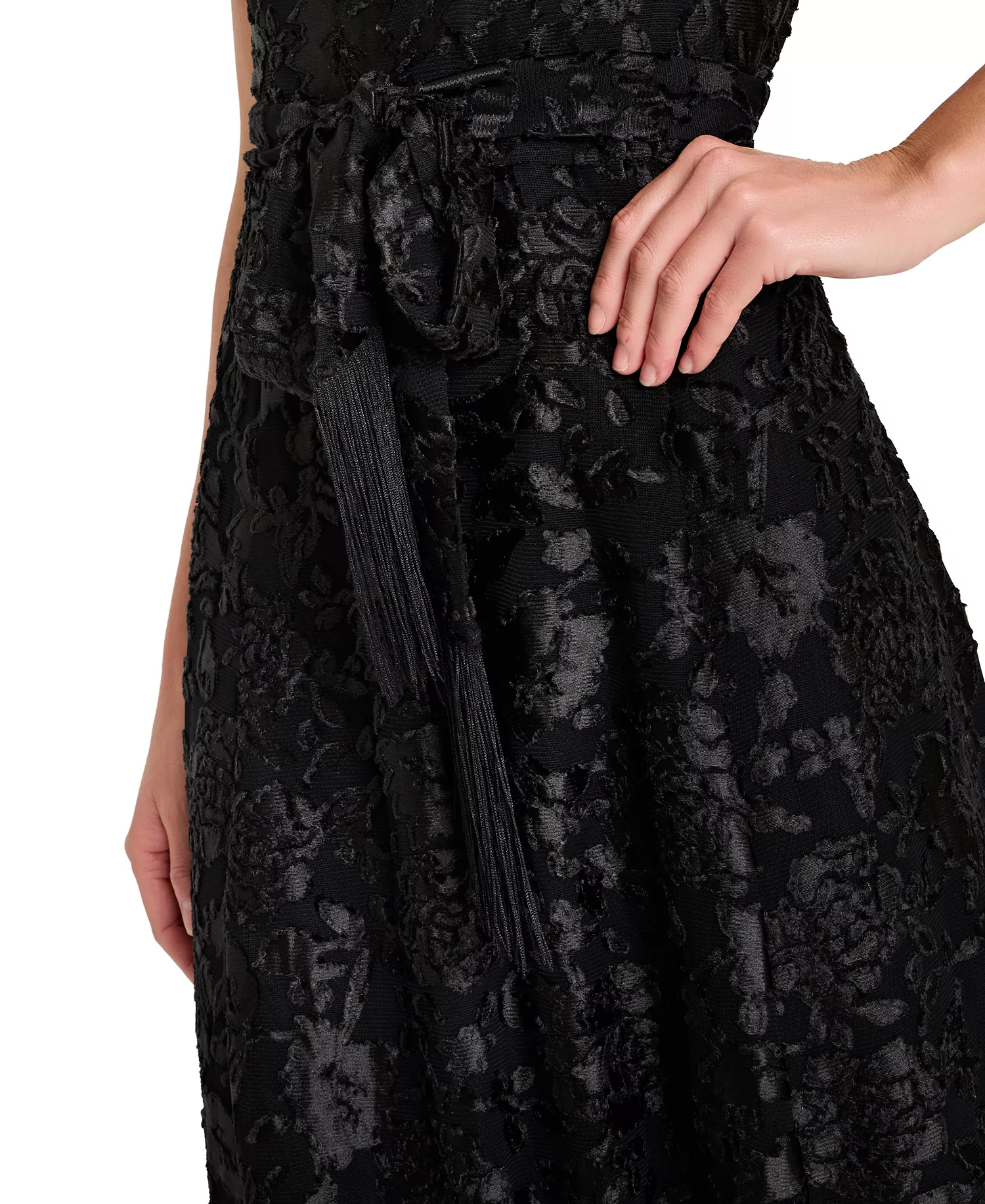 Women's Puff Short-Sleeve Burnout Dress - Black - 10