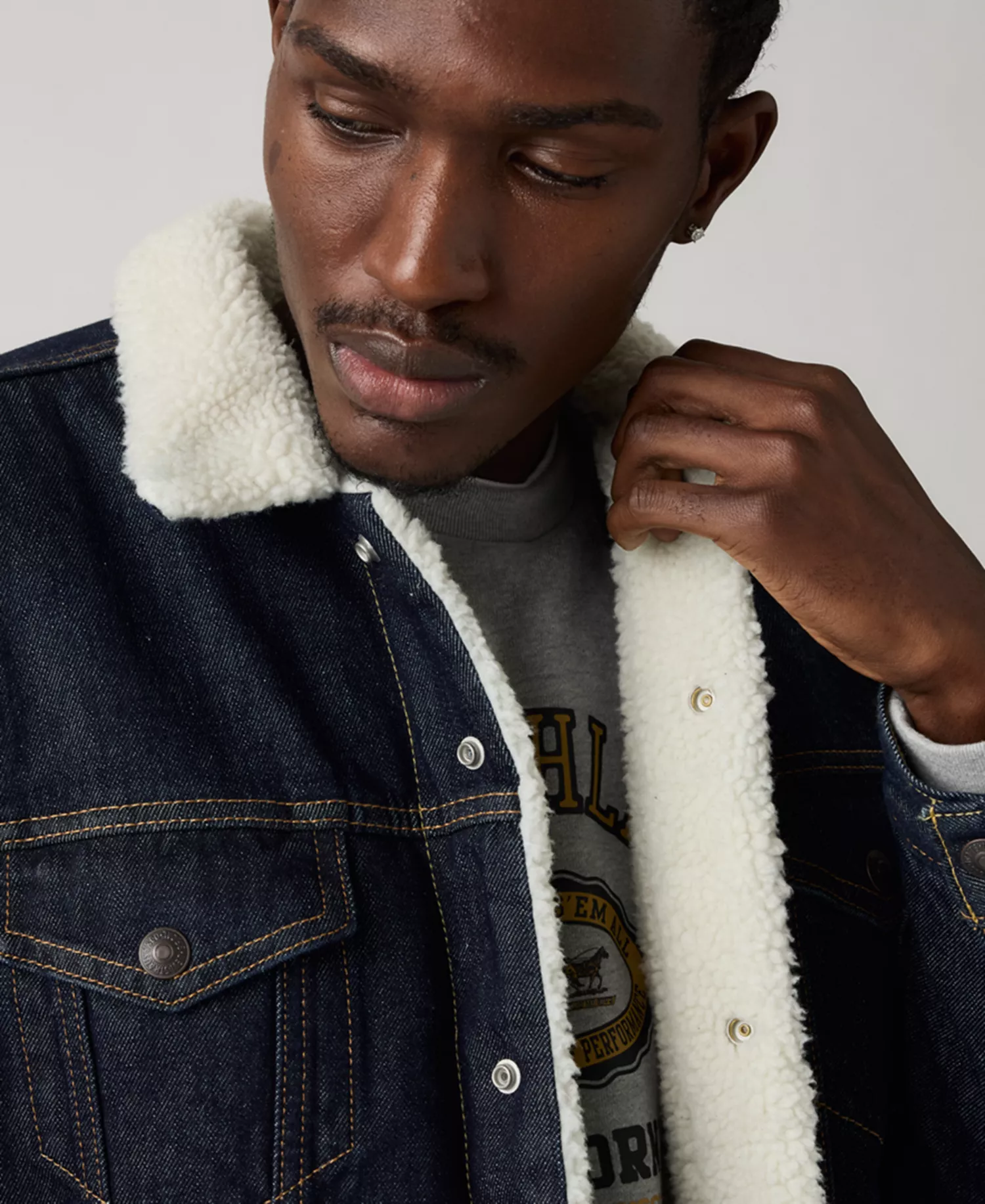 Men's Regular Fit Sherpa Denim Trucker Jacket - Dark Wash Denim - 2XL