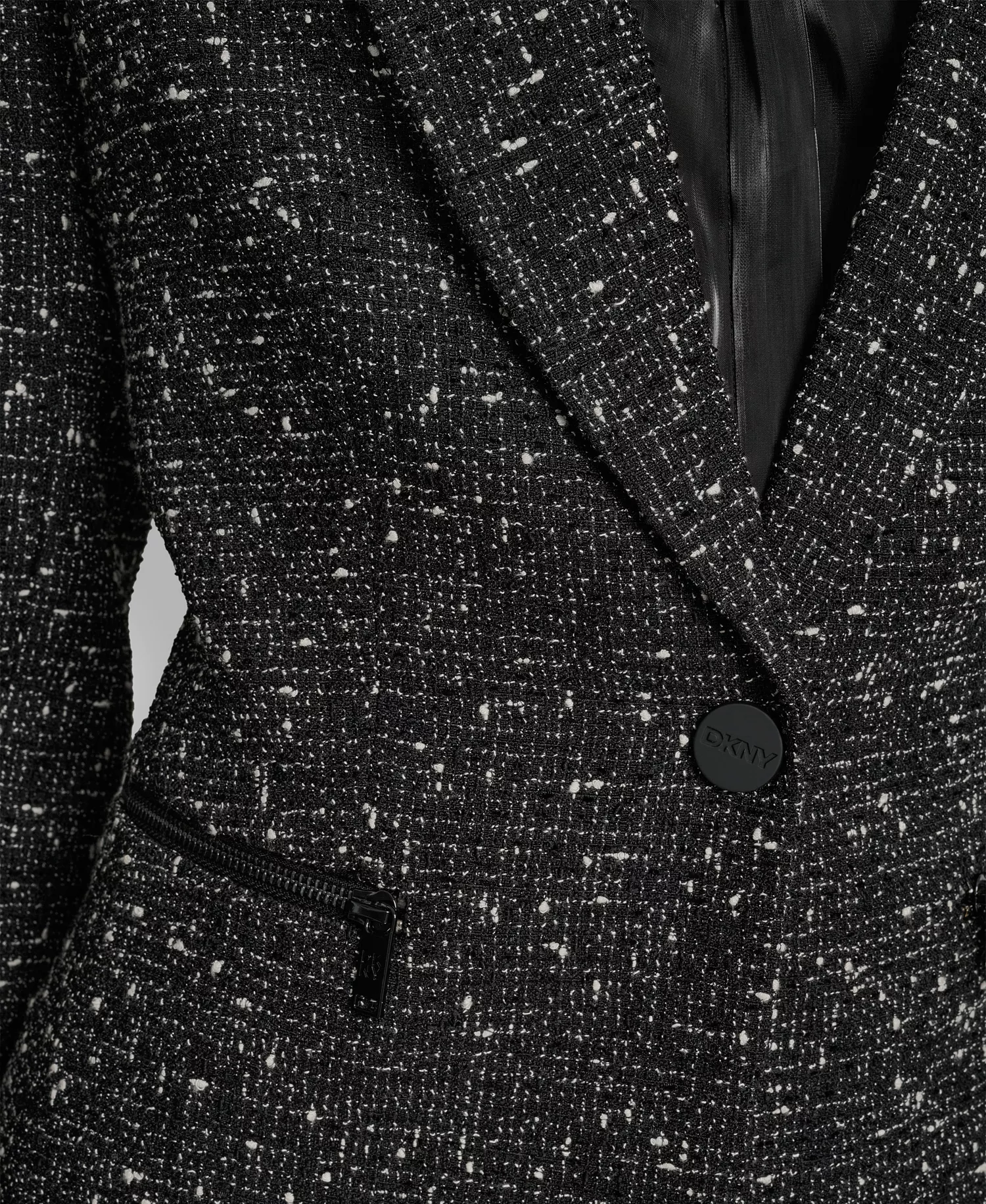 Women's Notch Collar Tweed Topper Jacket - Black/ivory - 14