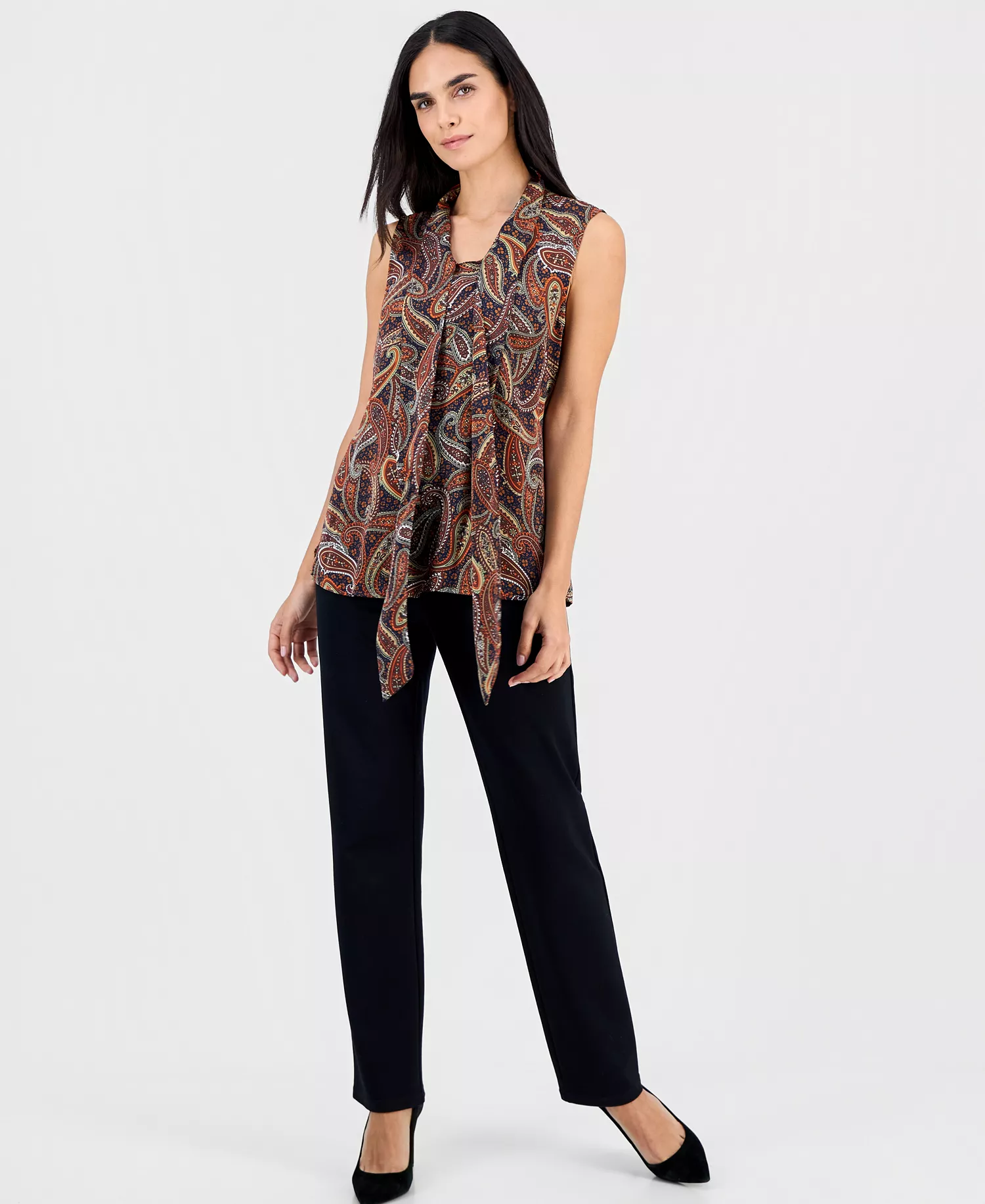 Petite Paisley Print Sailor Tie Blouse - Navy Multi - P/L