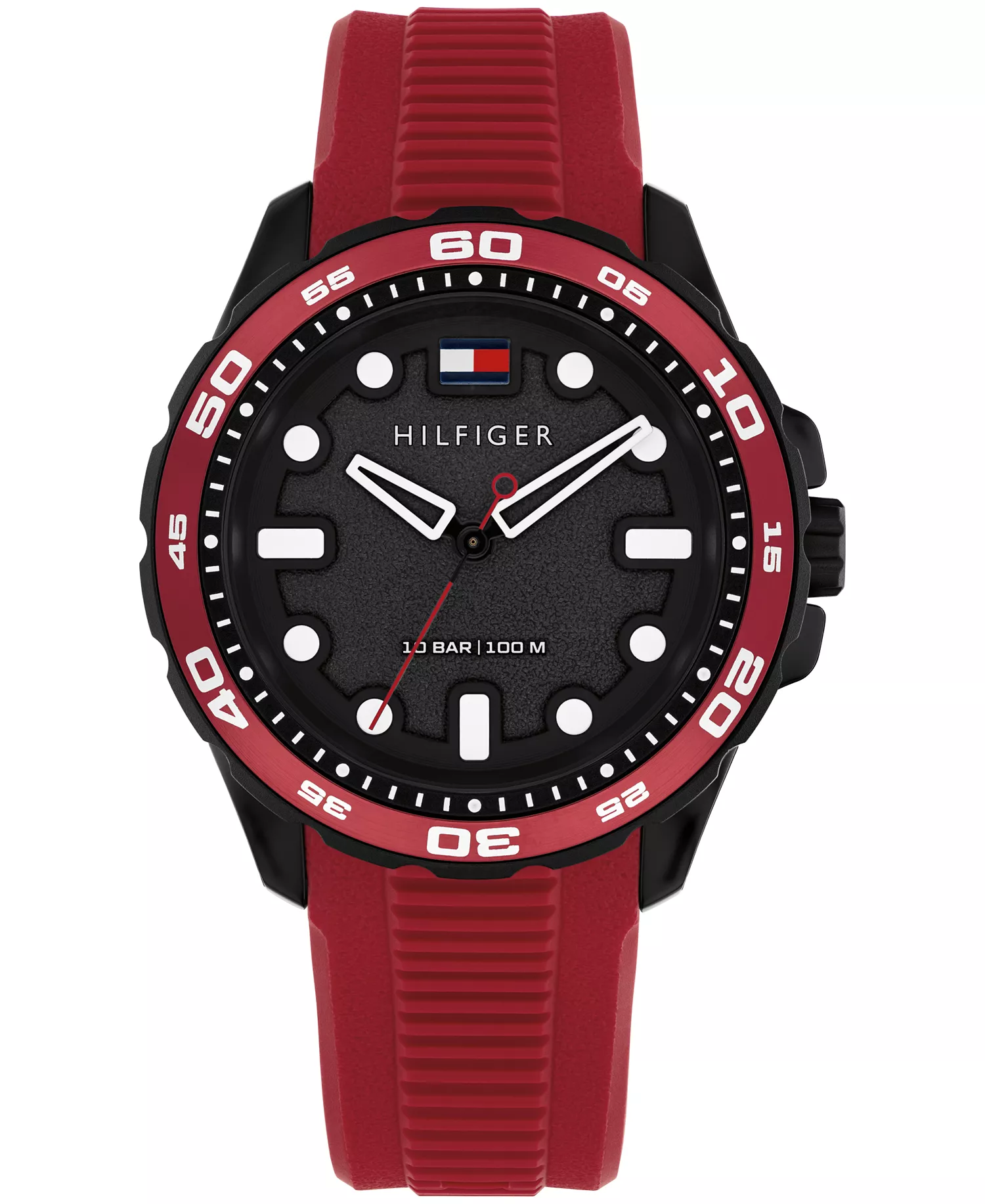 Men's Quartz Red Silicone Strap Watch, 40mm - Black - No Size