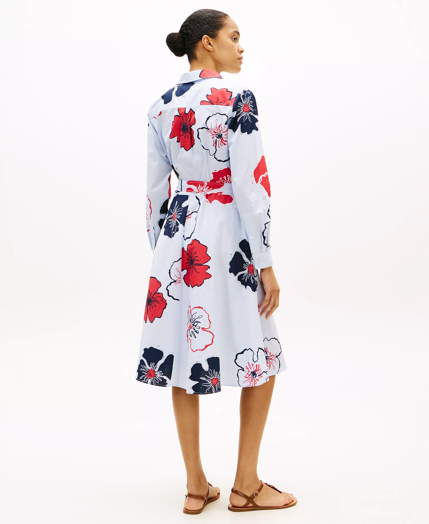 Women's Classic Poplin Long-Sleeve Shirt Dress - Ithaca Poppy Print - L