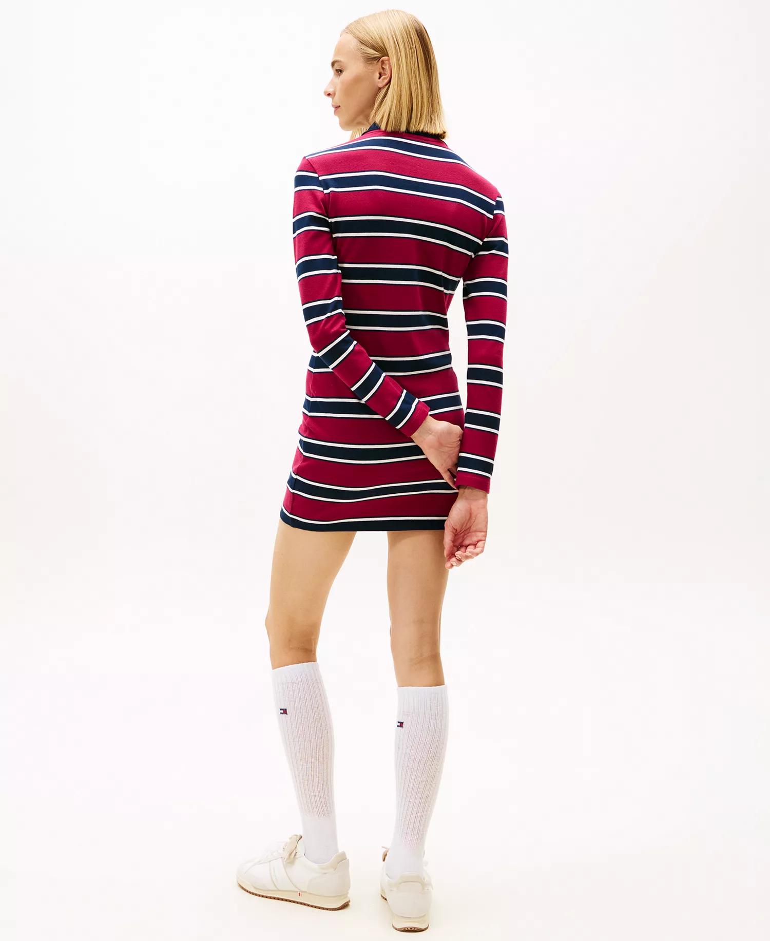 Women's Striped Mini Polo Dress - Lavish Cerise/Multi Stripe - L