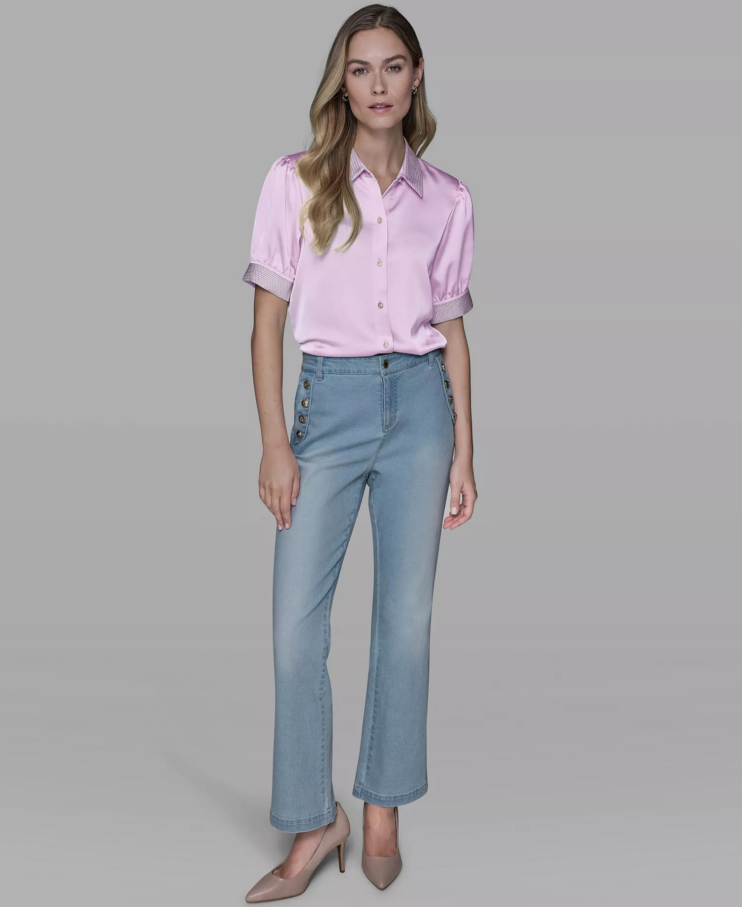 Women's Beaded Short-Sleeve Top - Ballet Slipper - L