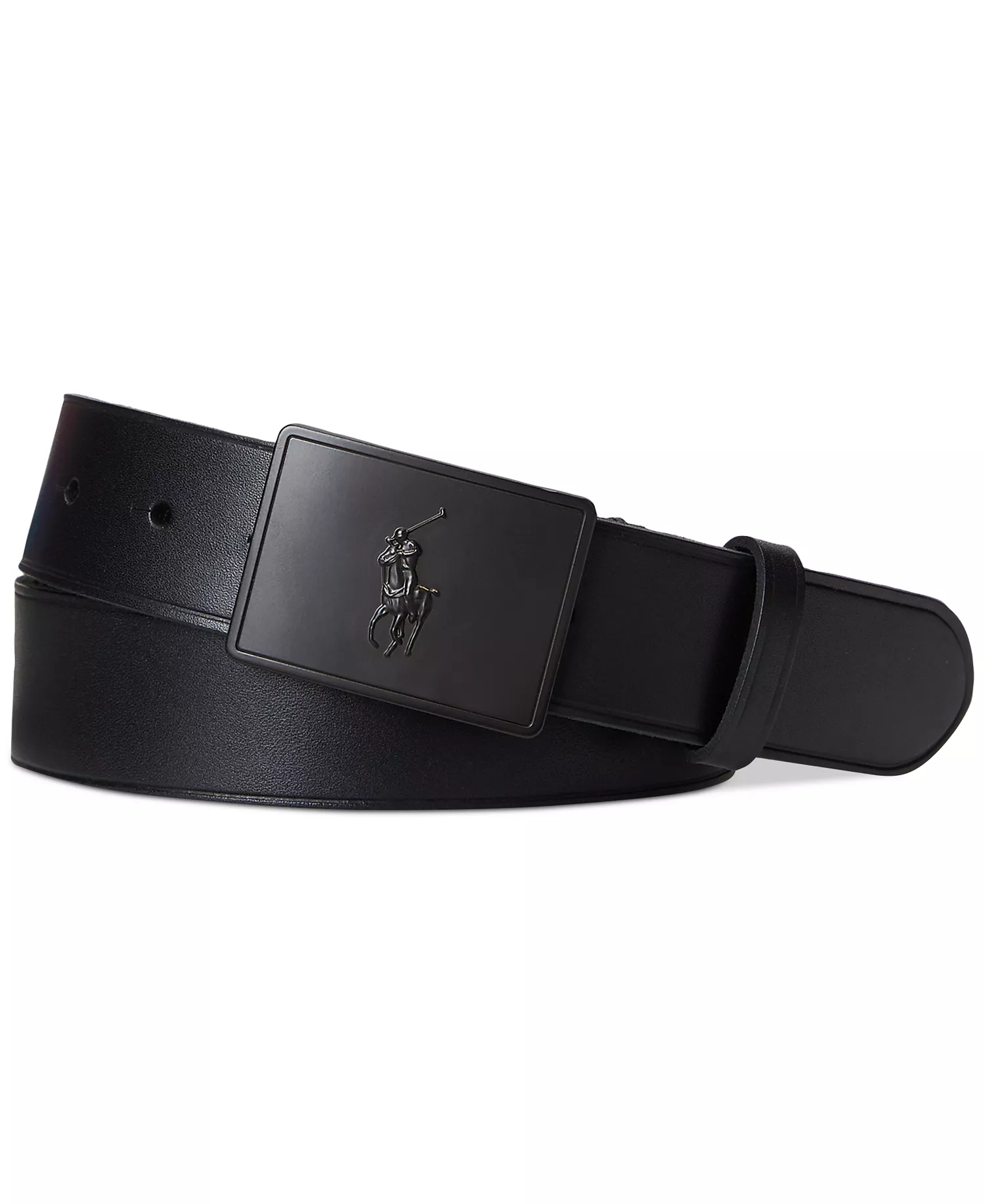Men's Plaque-Buckle Leather Belt	 - Black/matte Black - 36