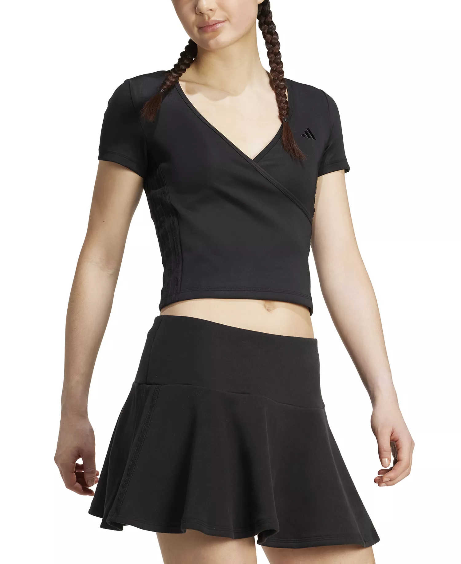 Women's Surplice-Neck Three-Stripes Short-Sleeve T-Shirt  - Black/black - 2XL