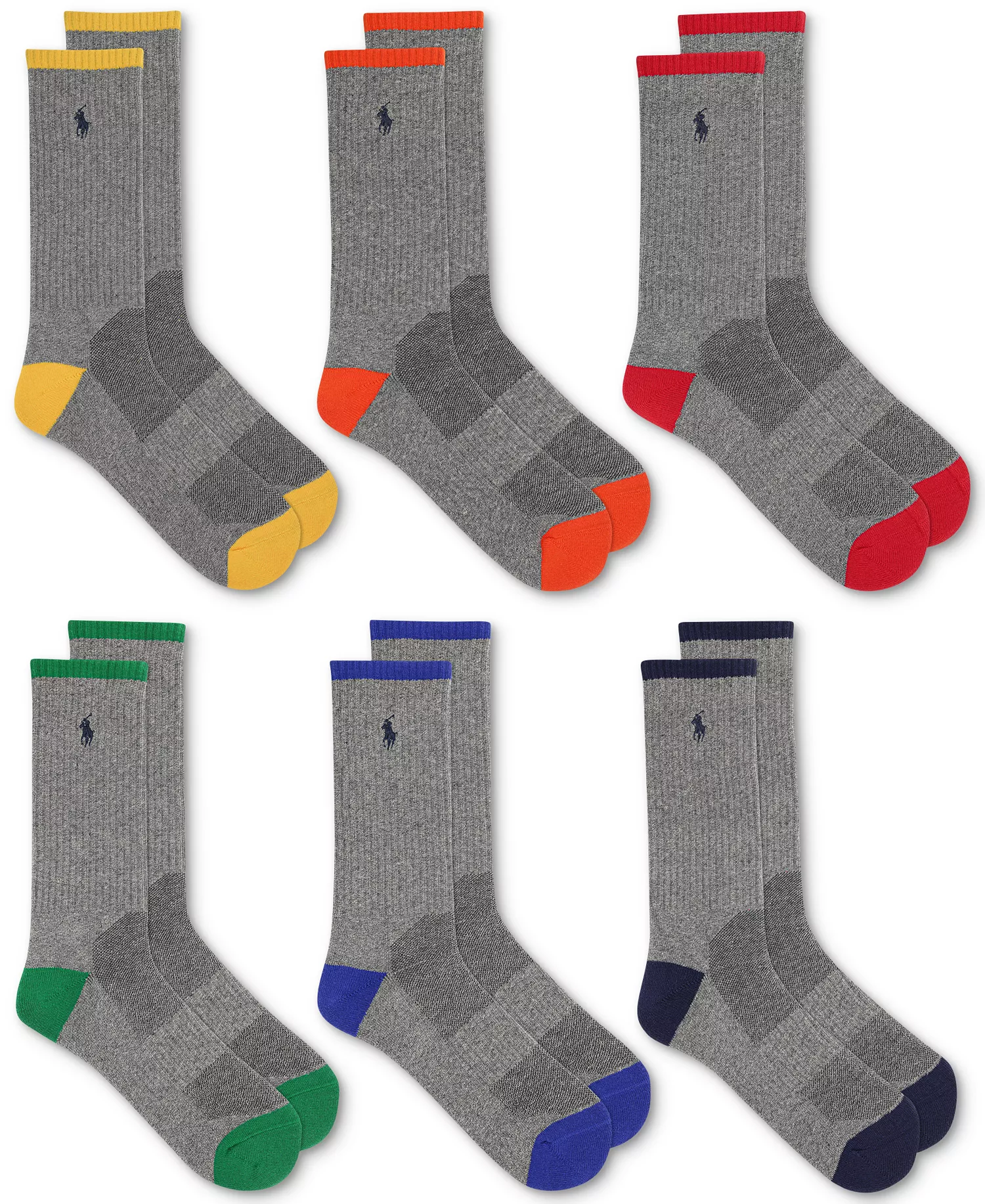 Men's 6-Pk. Performance Tipped Color Heel Toe Crew Socks - Asst - 10-13