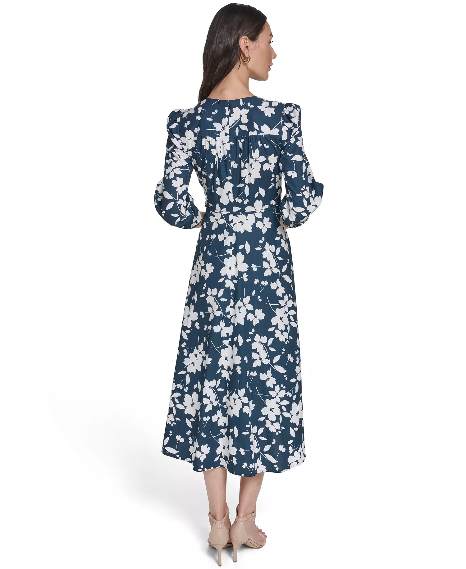 Women's Faux Wrap V-Neck Midi Dress - Indigo Cream - 10