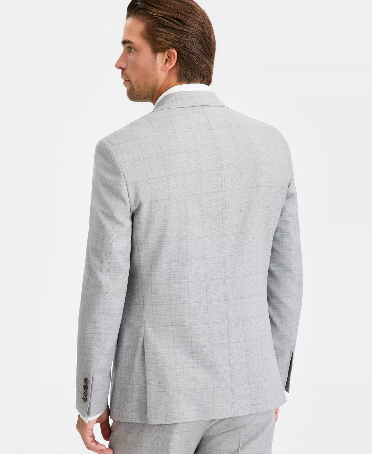 Men's Slim-Fit Wool-Blend Windowpane Suit Separates Jacket - Light Grey Windowpane - 36R