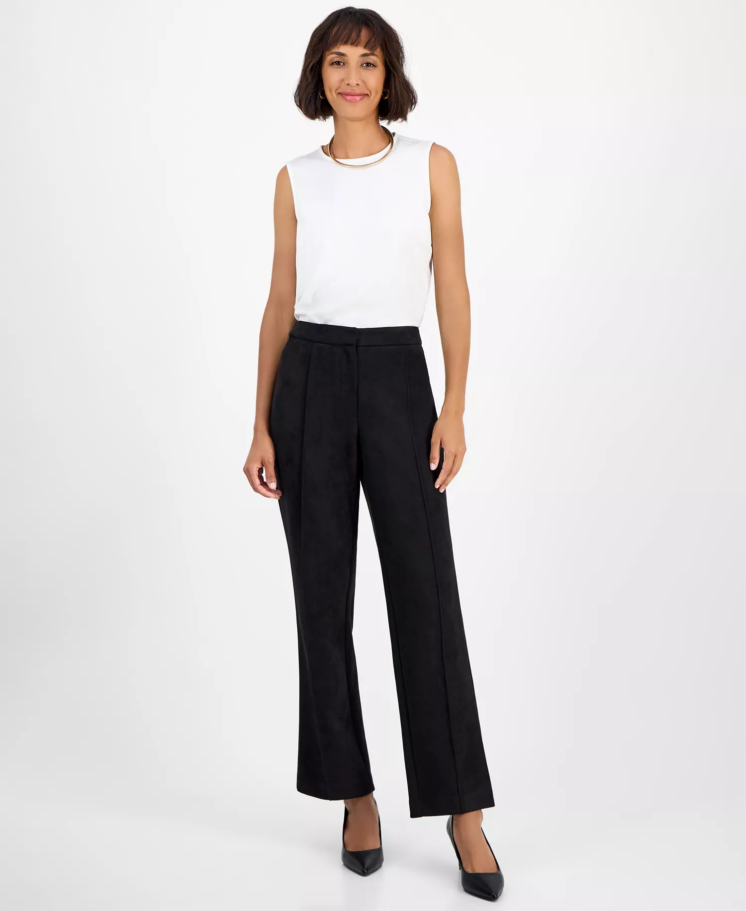 Women's High-Rise Seamed Straight-Leg Pants  - Black - 12