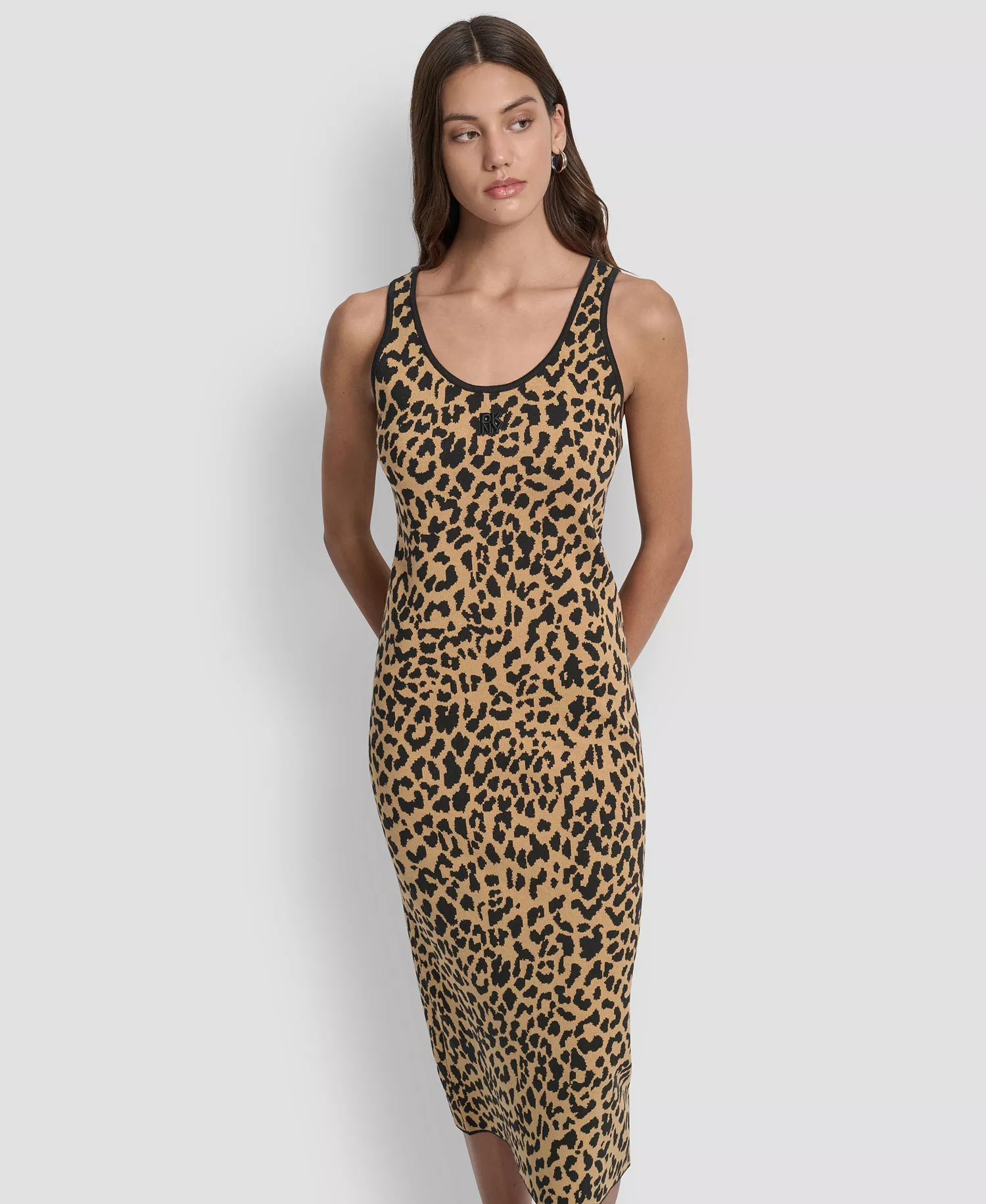 Women's Cheetah Jacquard Bodycon Sweater Dress - Whsky/Black - XS