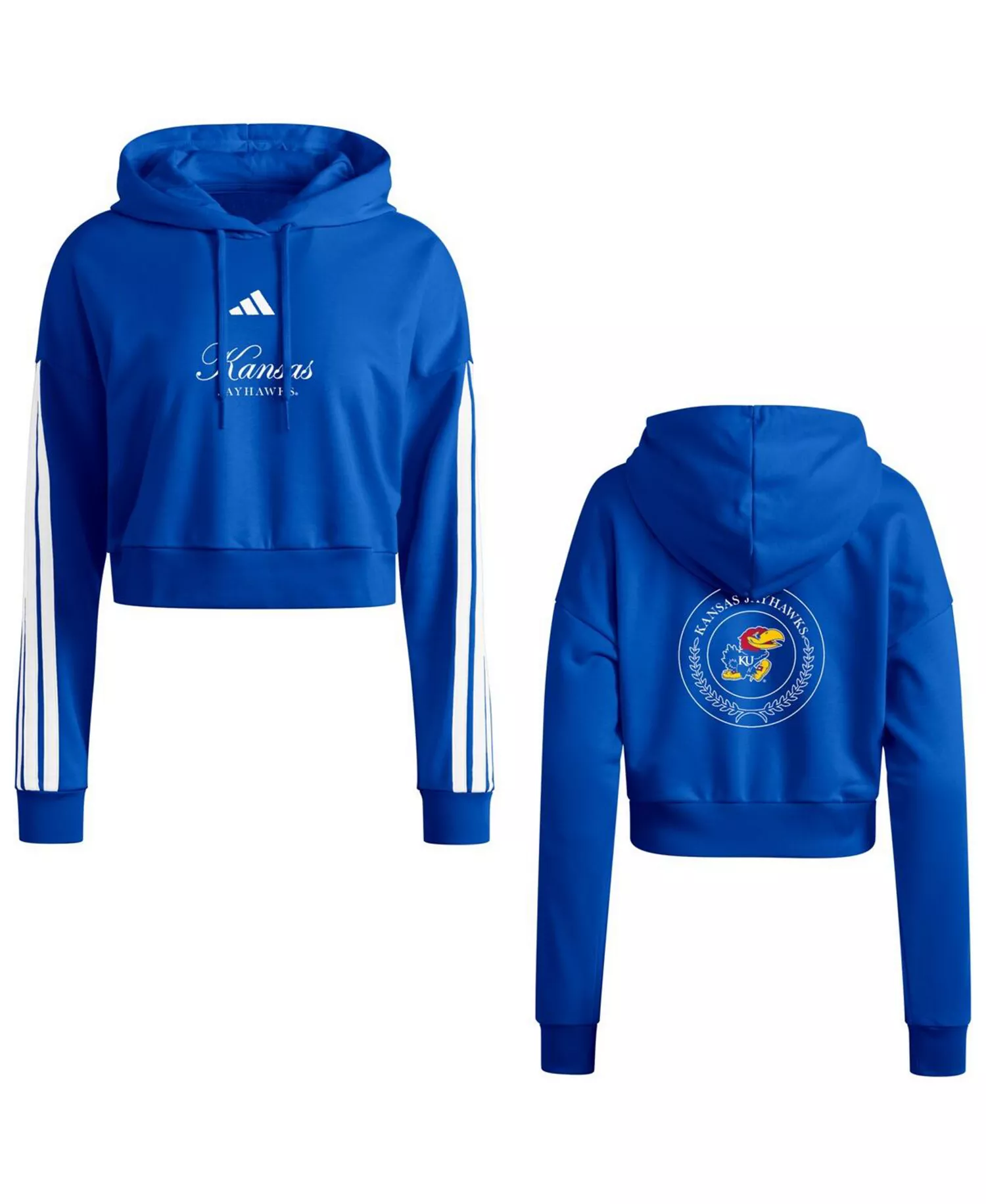Women's Royal Kansas Jayhawks Campus Queen Cropped Pullover Hoodie - Royal - XL