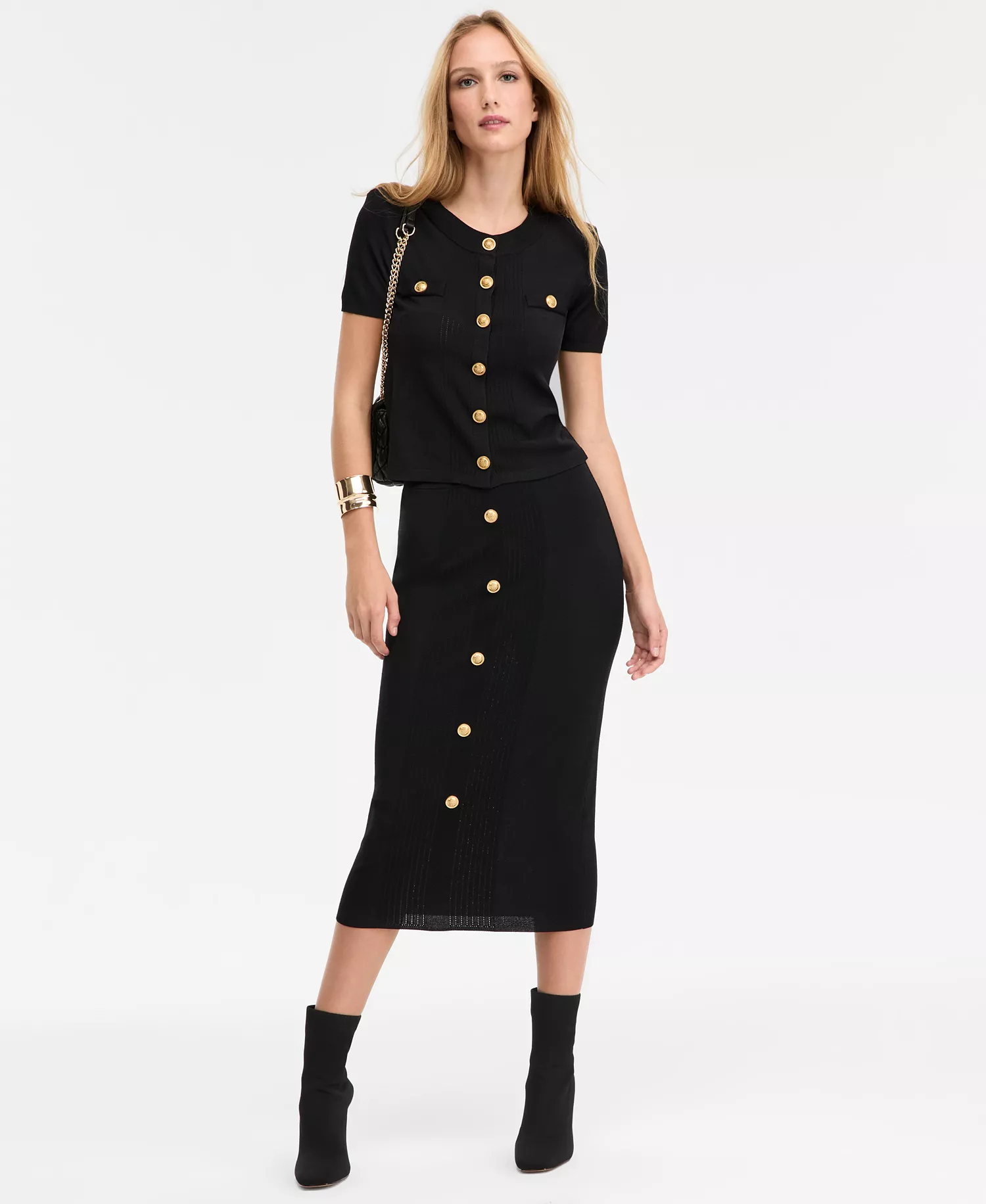 Women's Cropped Button-Front Cardigan, Macy's Exclusive - Deep Black - M