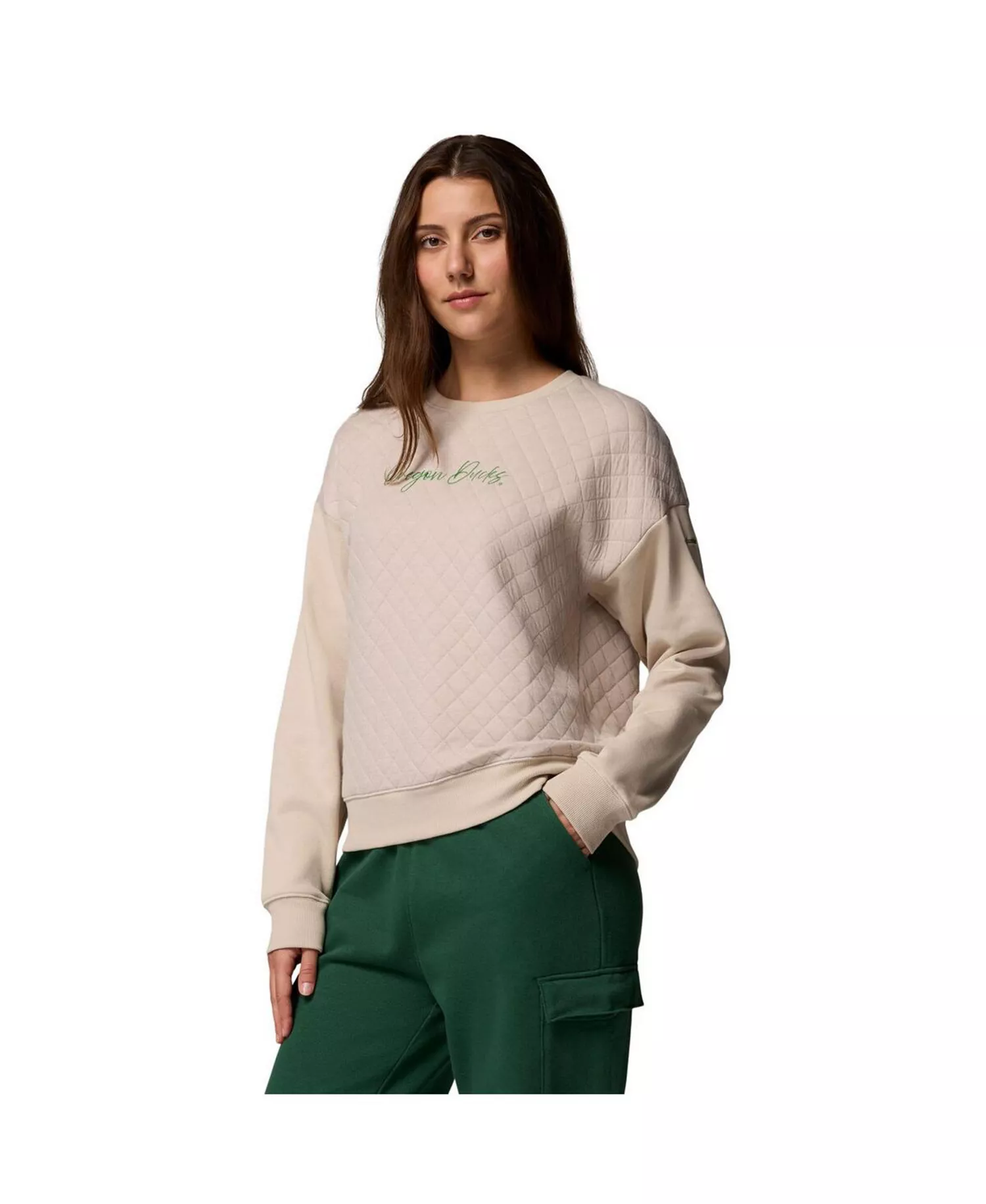 Women's Beige Oregon Ducks Collegiate Hart Mountain Quilted Sweatshirt - Beige - L