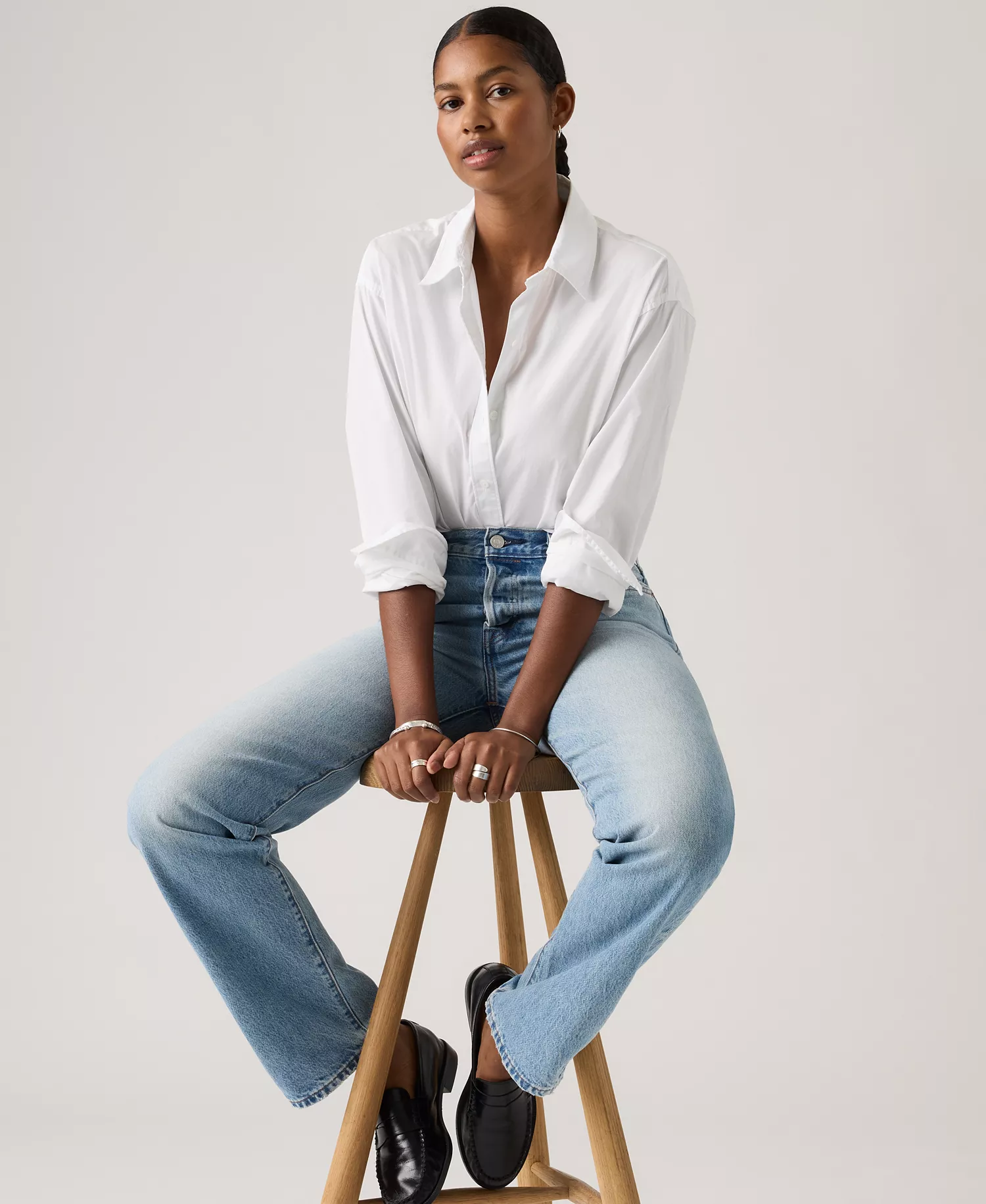 Women's Point Collar Long-Sleeve Shirt - Bright white - L