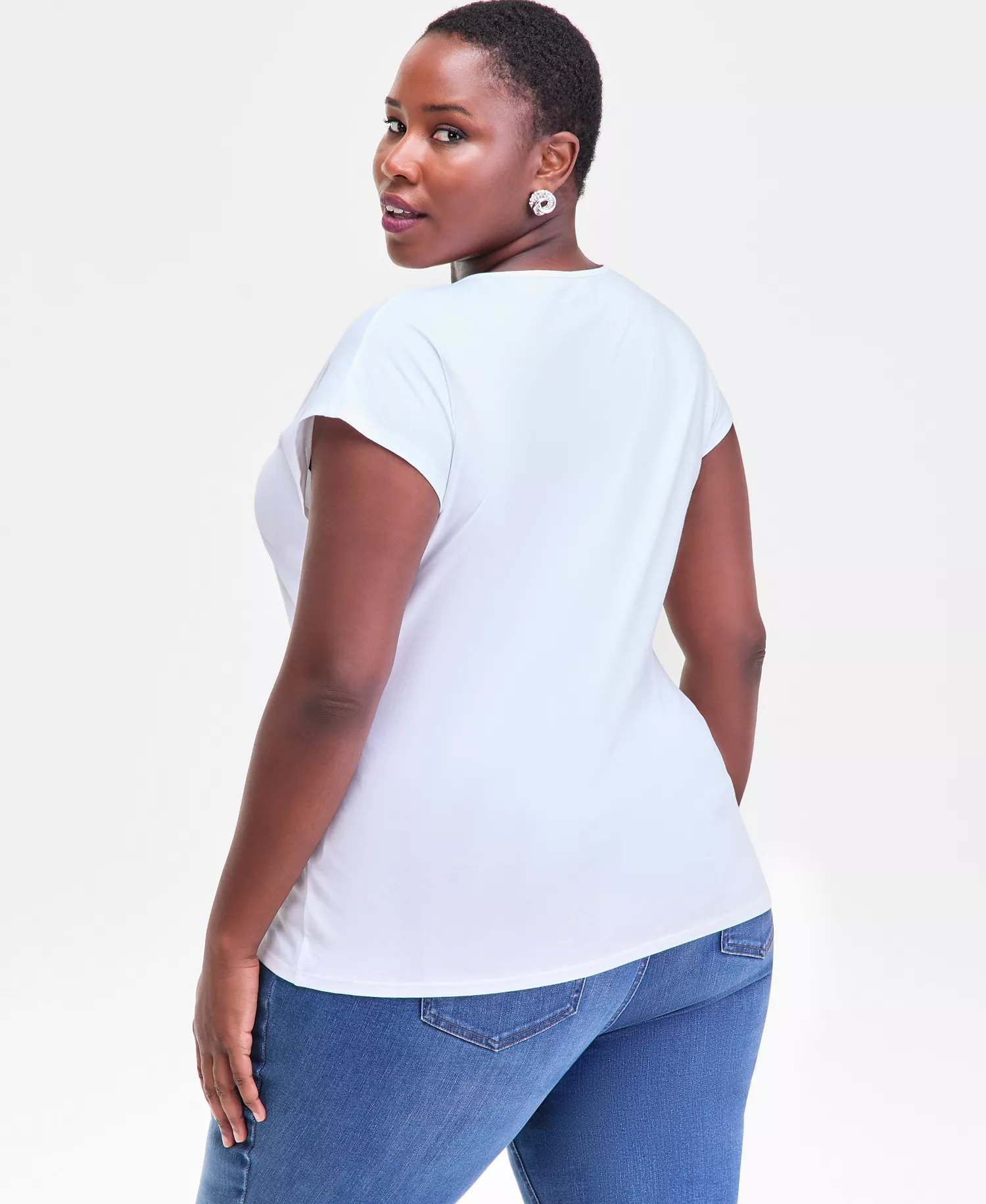 Plus Size Cotton Ruched Top, Macy's Exclusive - Bright White - 0X