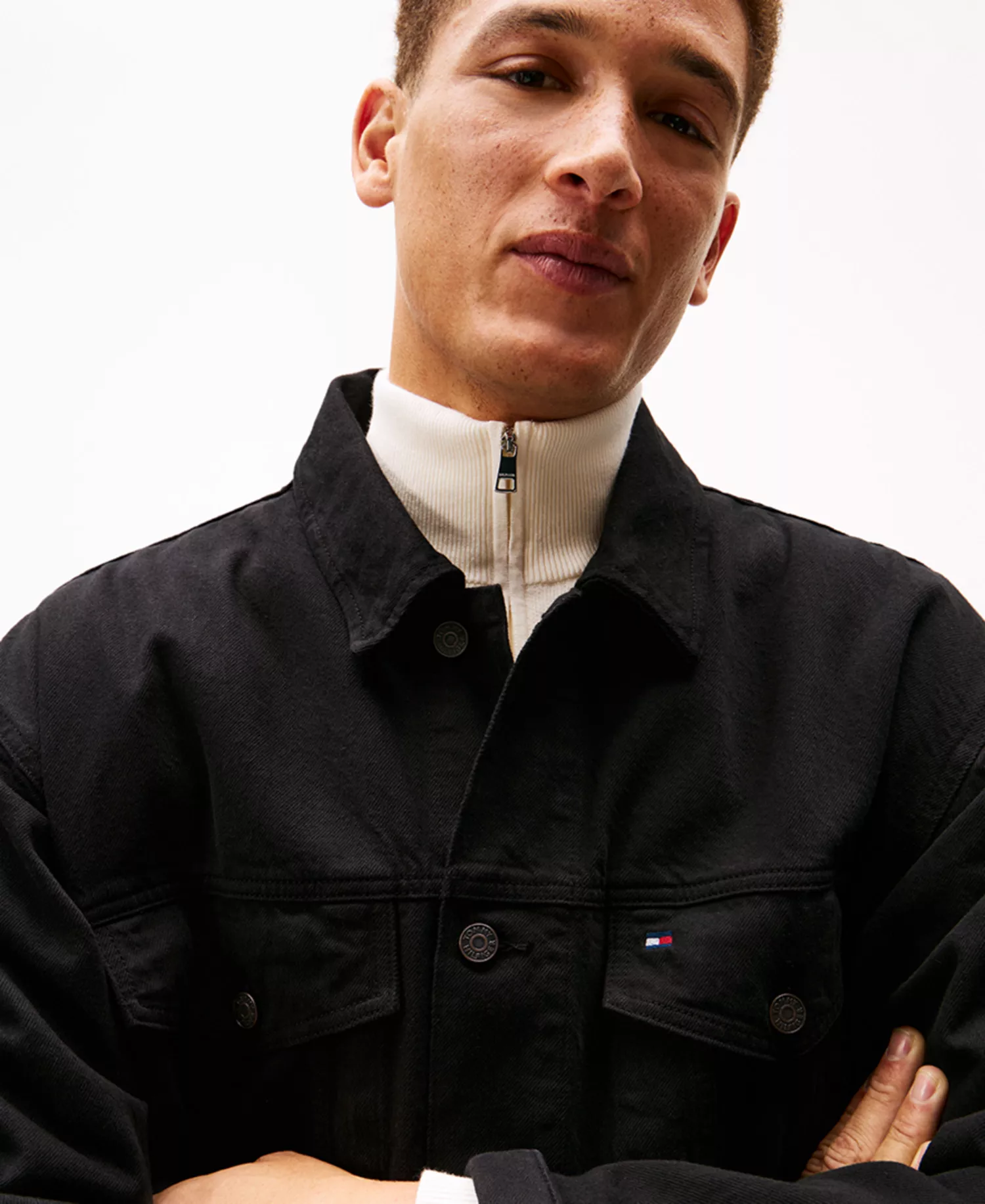 Men's Relaxed Fit Trucker Jacket - Black - L