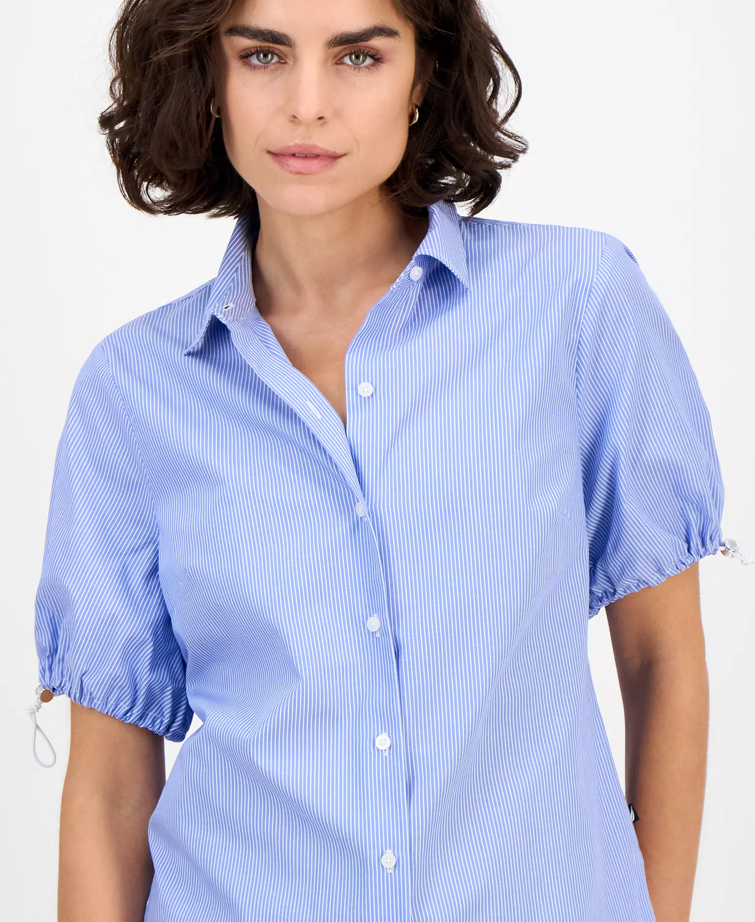 Nautica Women's Striped Bungee-Sleeve Camp Shirt - Blue/ White - L