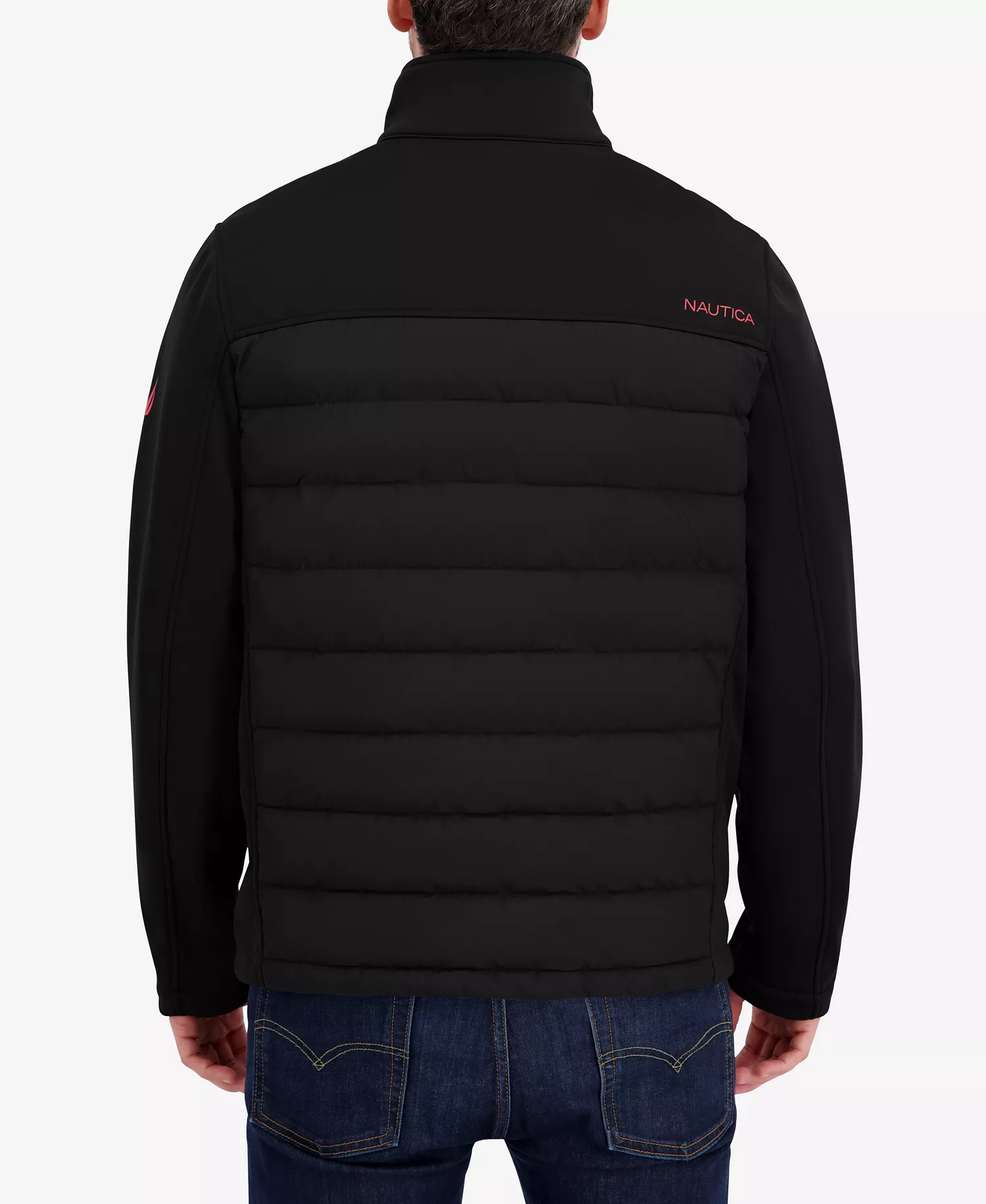 Men's Transitional Mixed Media Zip Front Jacket - Black - L