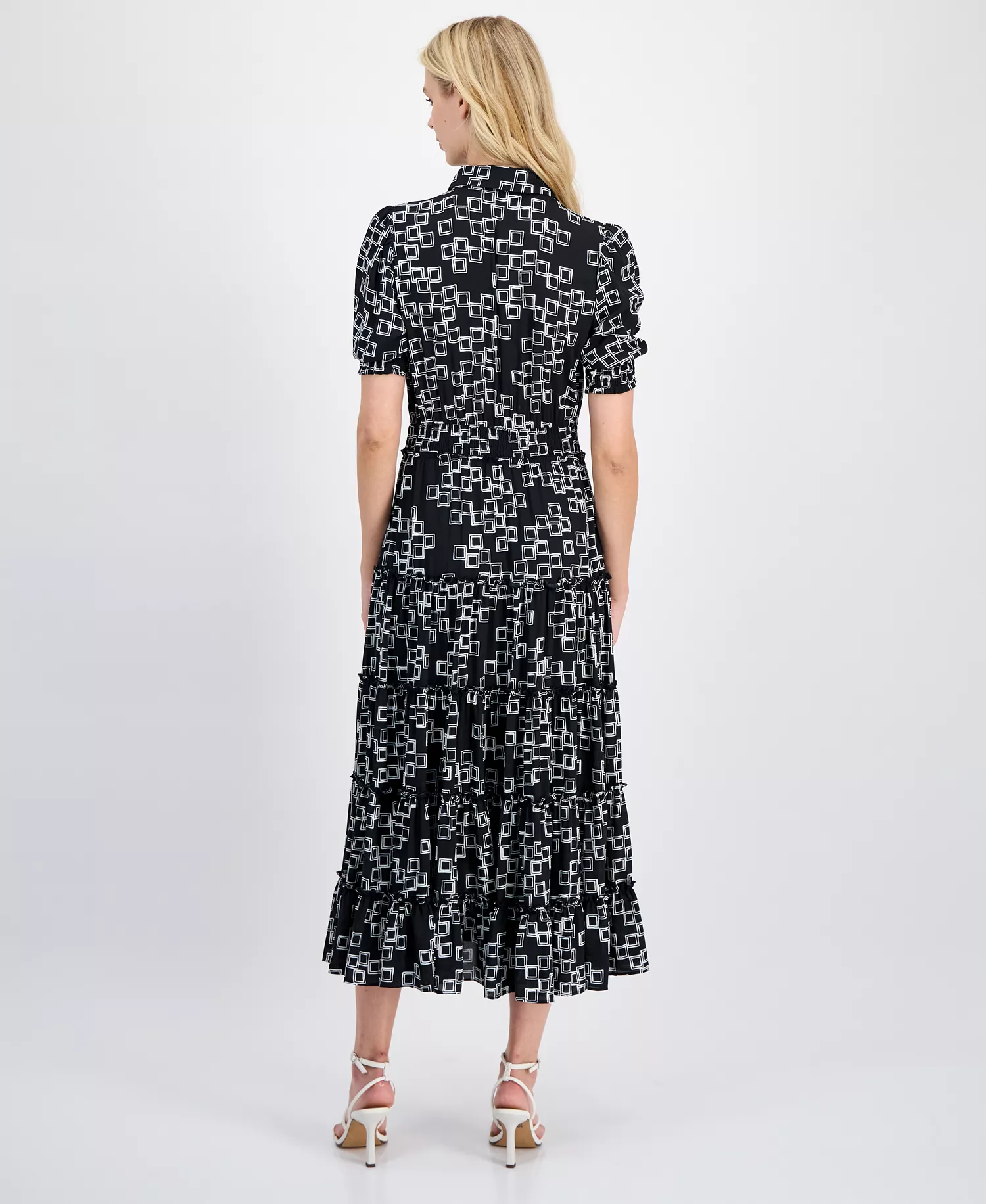 Women's Printed Collared Midi Dress - Black/white Frames Print - L
