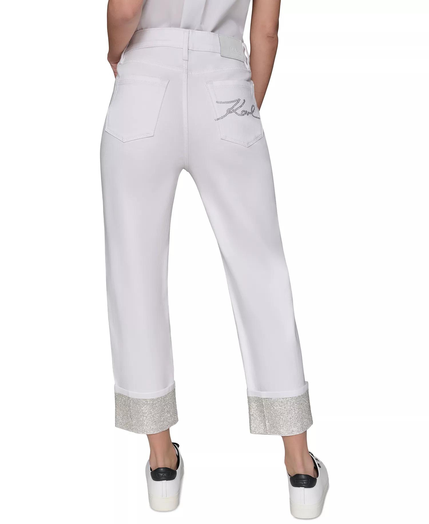 Women's Crystal-Cuff Jeans - White Denim - 0