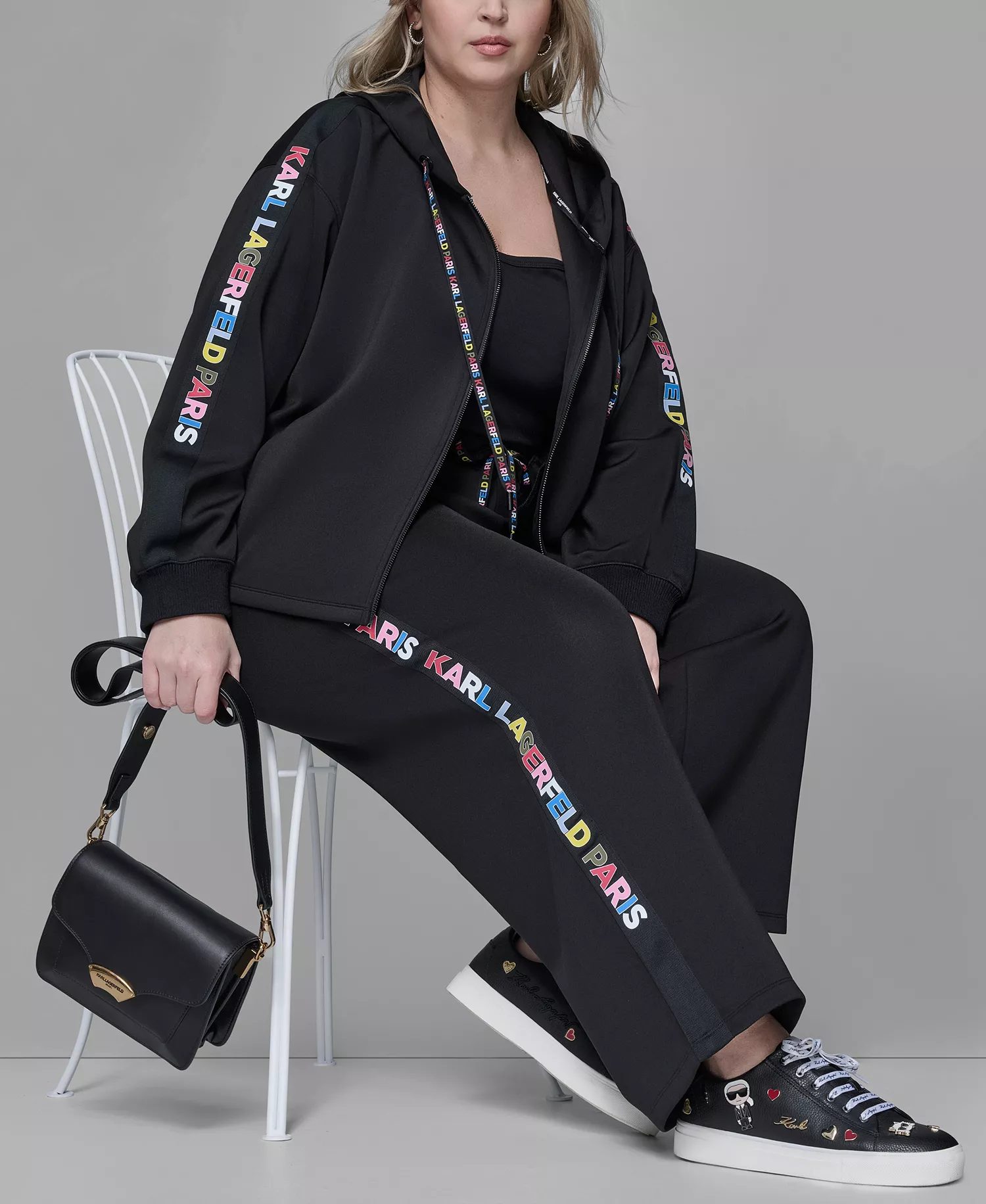 Women's Plus Size Straight Side Logo Pants - Black - 0X