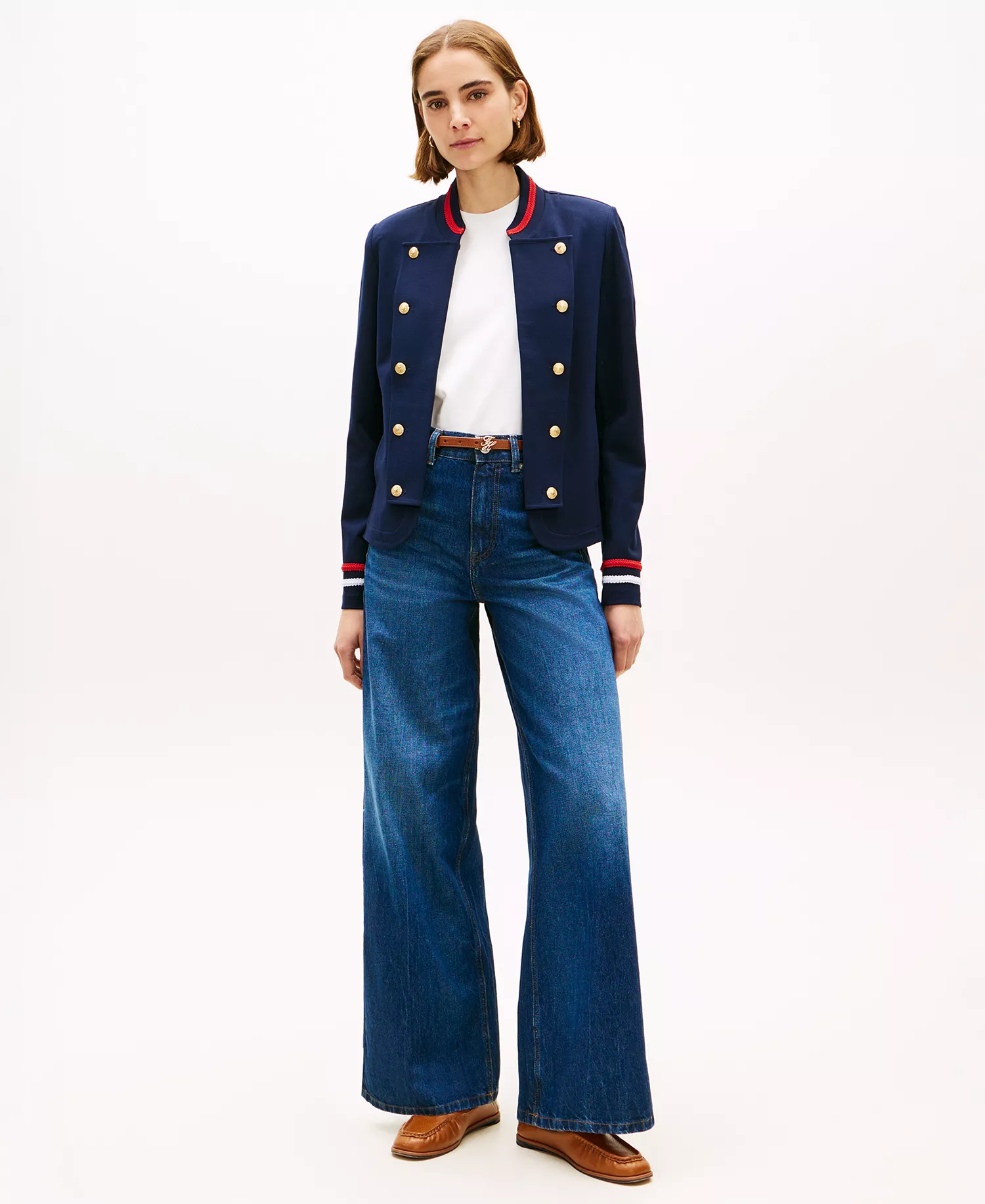 Women's Open Band High Collar Jacket - Dark Night Navy - L