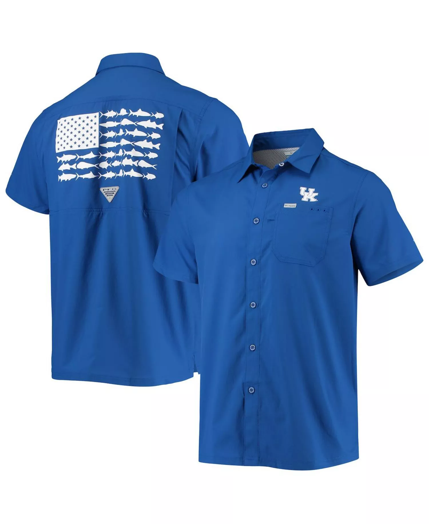 Men's PFG Royal Kentucky Wildcats Slack Tide Camp Button-Up Shirt - Royal - L