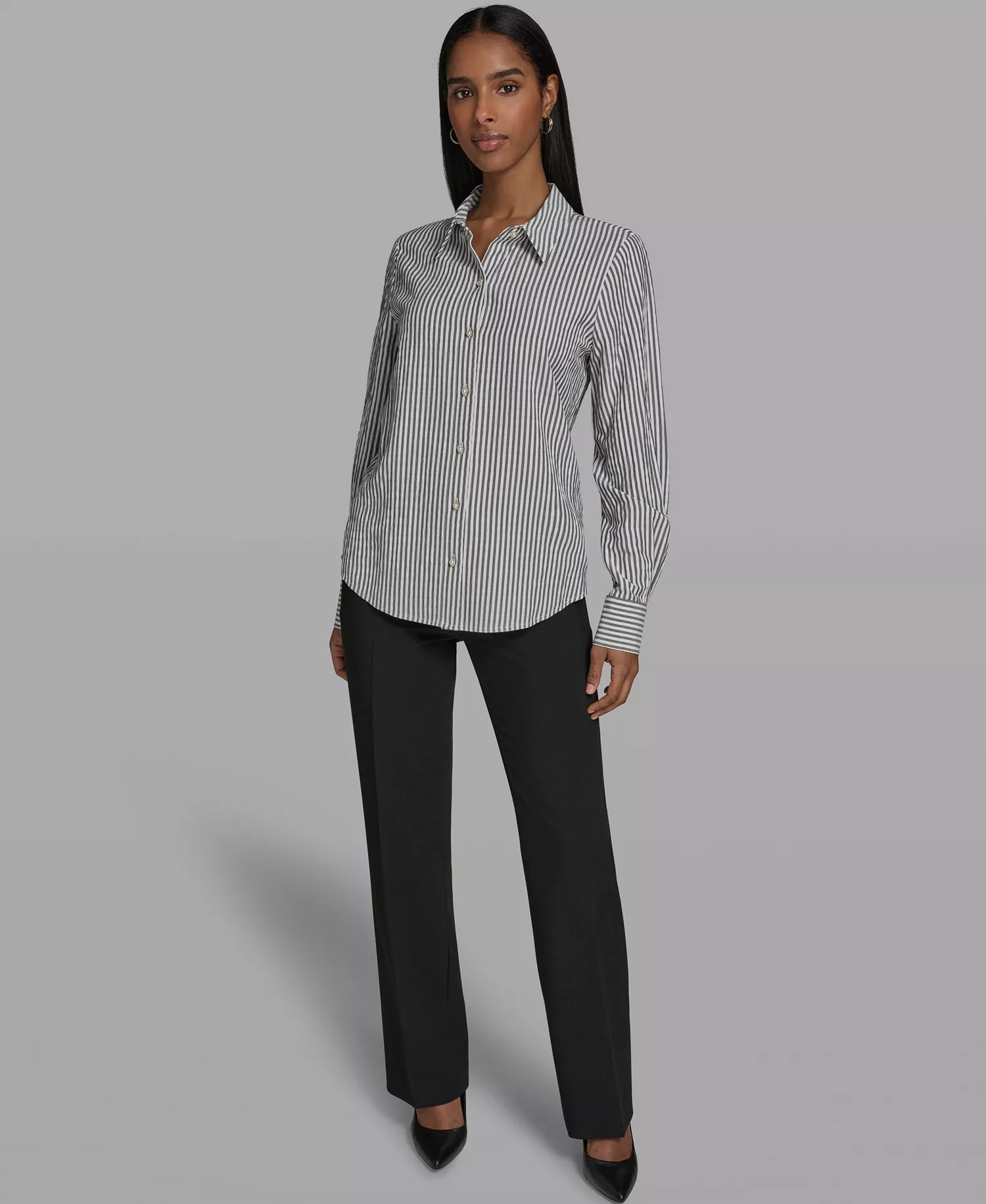 Women's Button-Front Collared Shirt - Black/soft White - L