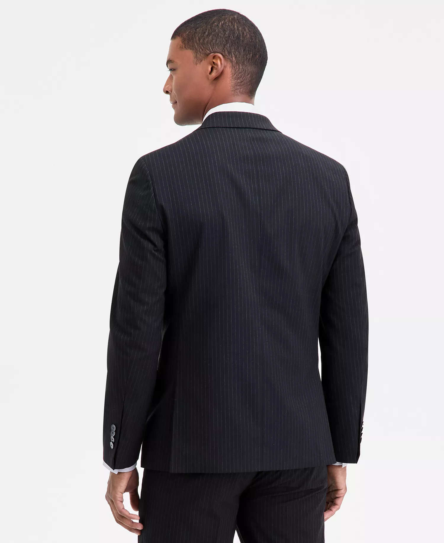 Men's Modern-Fit Stretch Fall Suit - Black Stripe - 36R