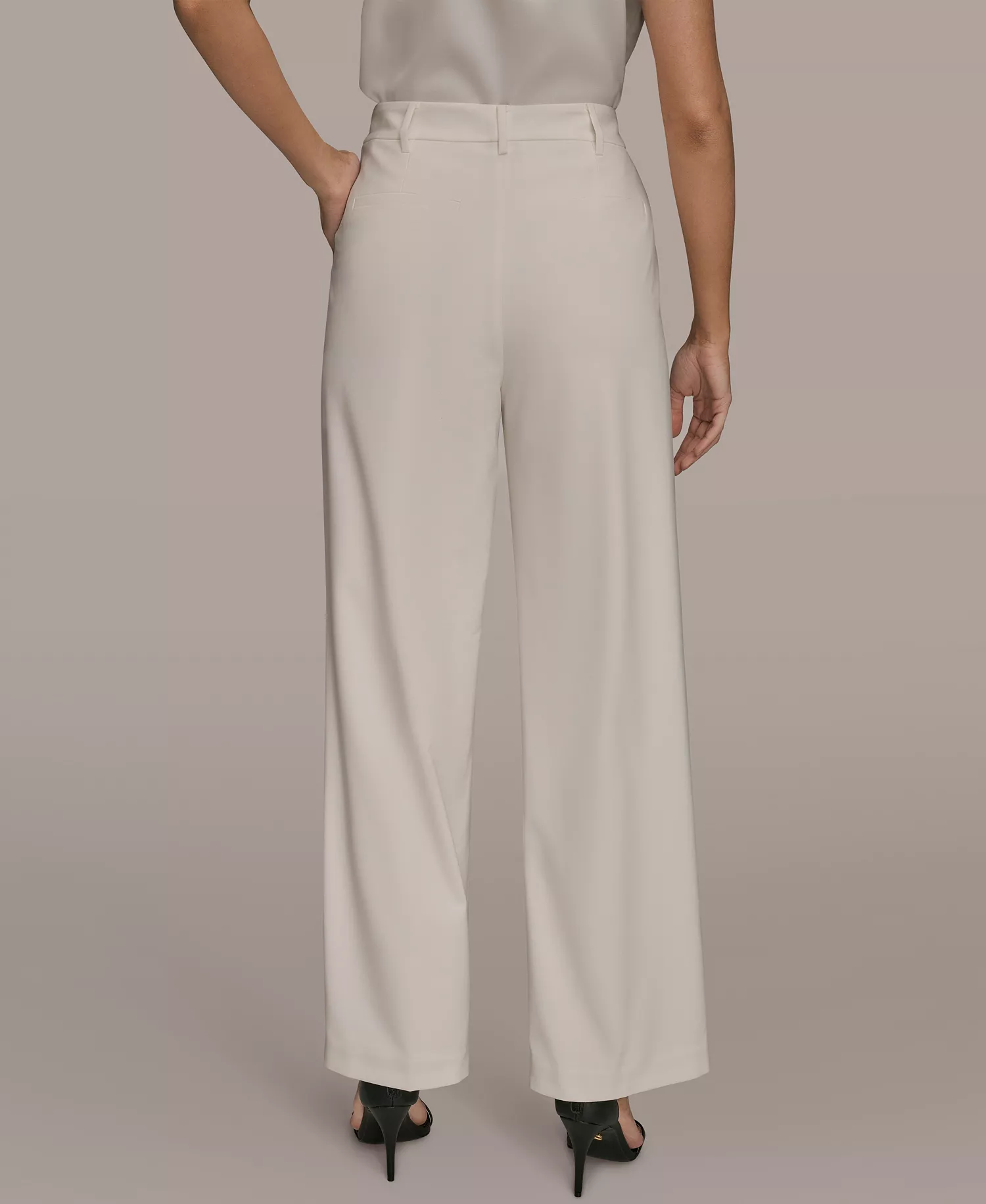 Women's High Rise Pleated Wid Leg Pants - Cream - 10