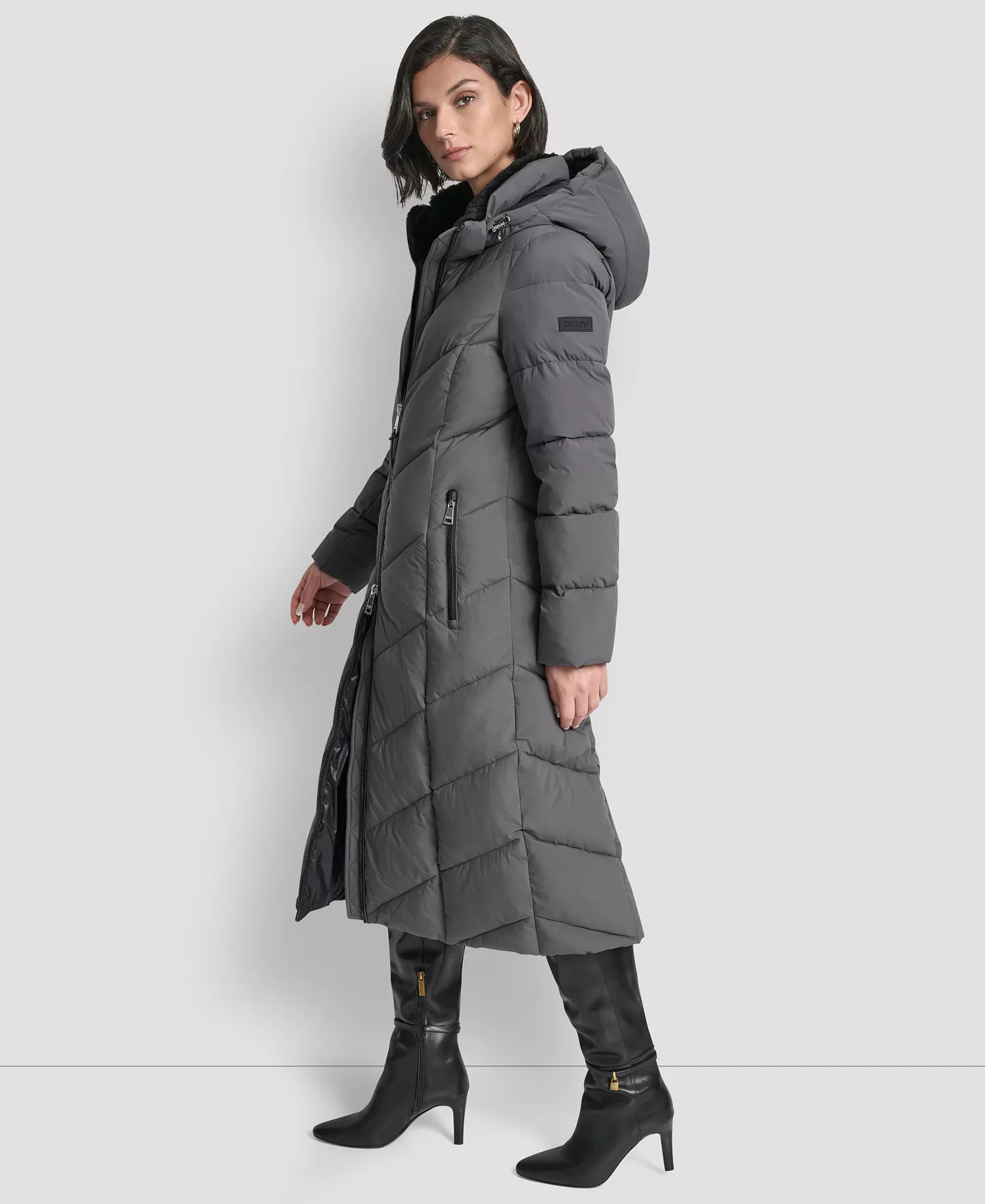 Women's Hooded Zip Front A-Line Maxi Puffer Coat - Titan - L