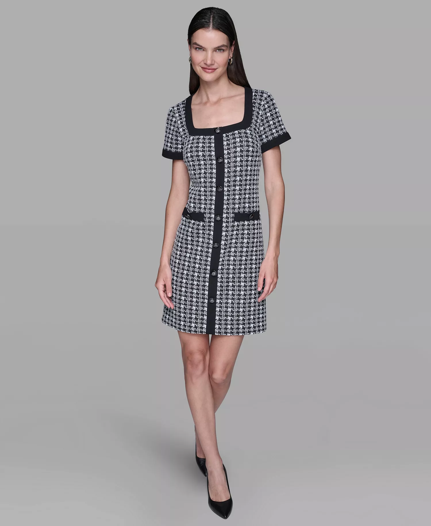 Women's Square-Neck Dress - Black - 10